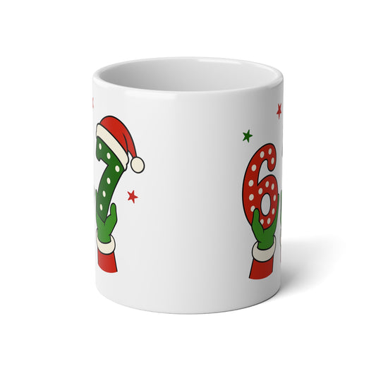 Christmas Number 6 7 Jumbo Mug β Festive Santa Hat Holiday Coffee Cup (20oz)