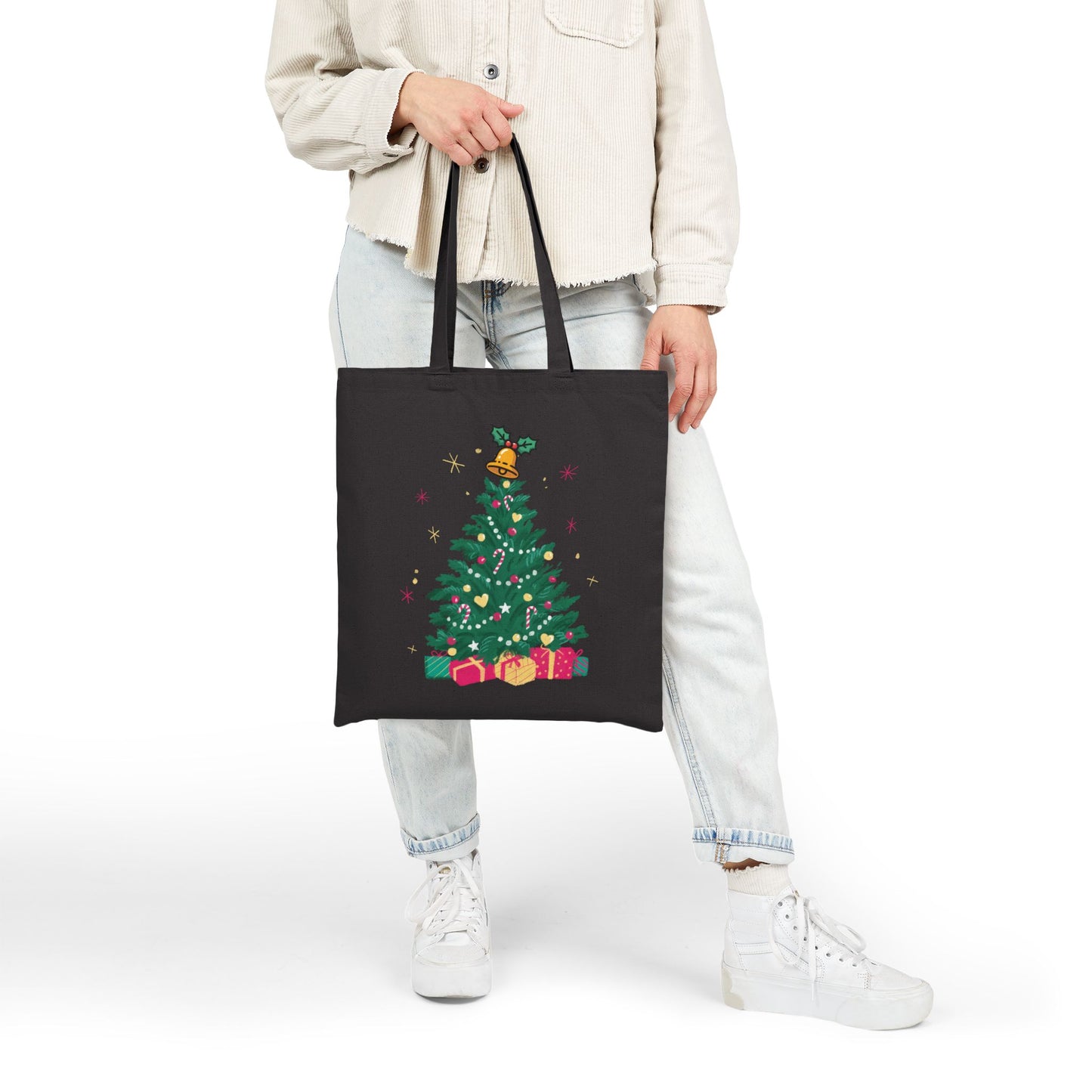 Christmas Tree Canvas Tote Bag — Festive Holiday Gift & Shopping Bag