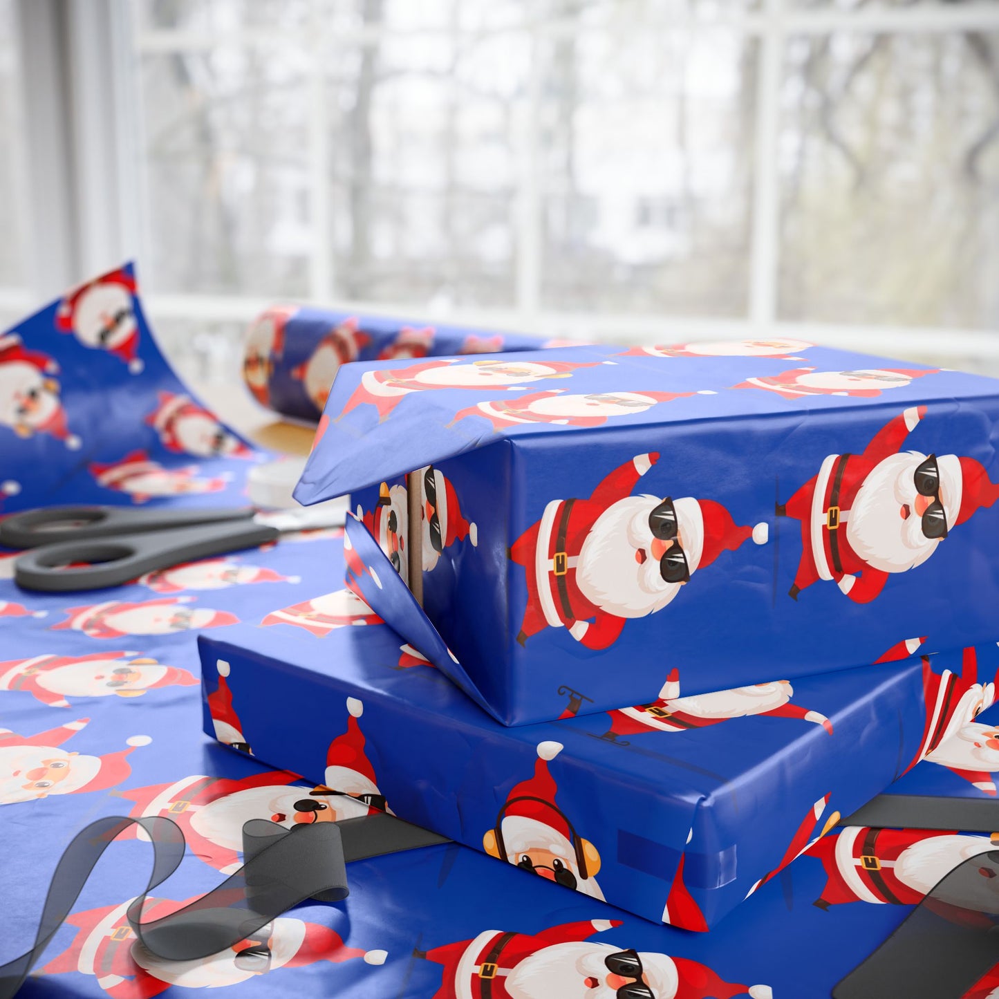 Santa Pattern Wrapping Paper – Retro Cool Sunglasses Santa Holiday Gift Wrap