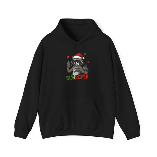 Christmas Raccoon 'Six Seven' Hoodie β Festive Holiday Animal Sweatshirt