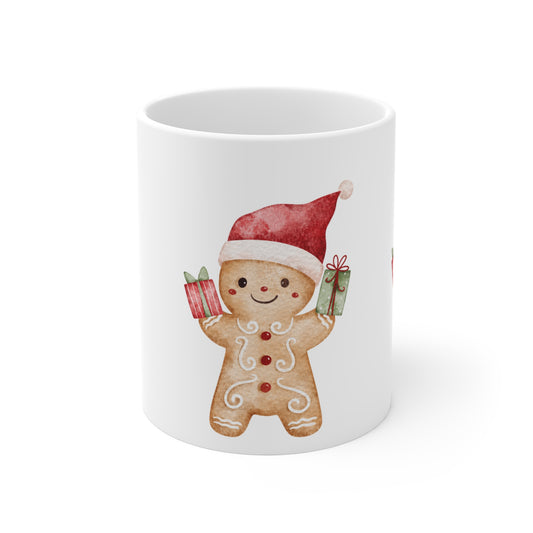 Christmas Gingerbread Mug β Cute Santa Hat Cookie with Presents 11oz