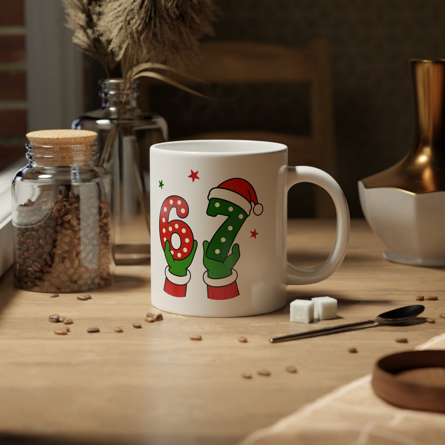 Christmas Number 6 7  Jumbo Mug — Festive Santa Hat Holiday Coffee Cup (20oz)