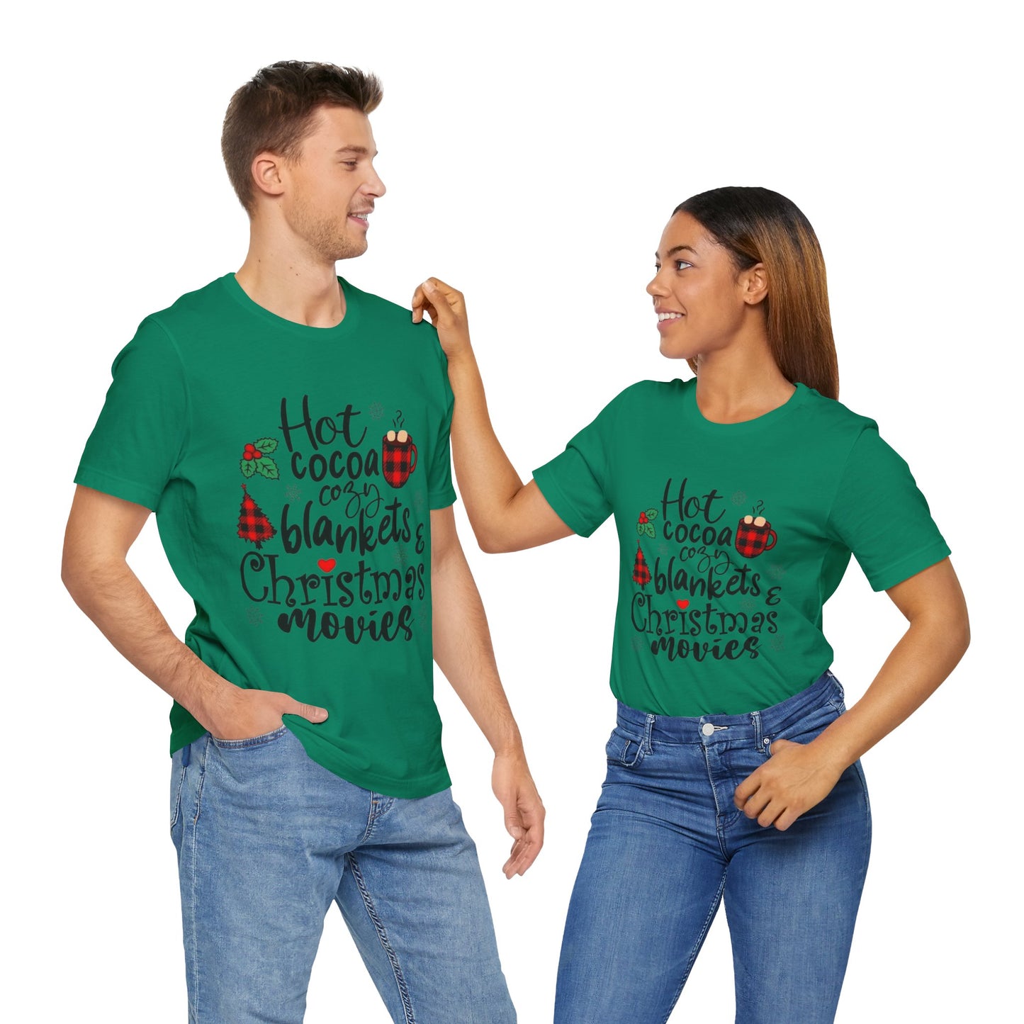 Christmas Tee – "Hot Cocoa, Cozy Blankets & Christmas Movies" Holiday Shirt