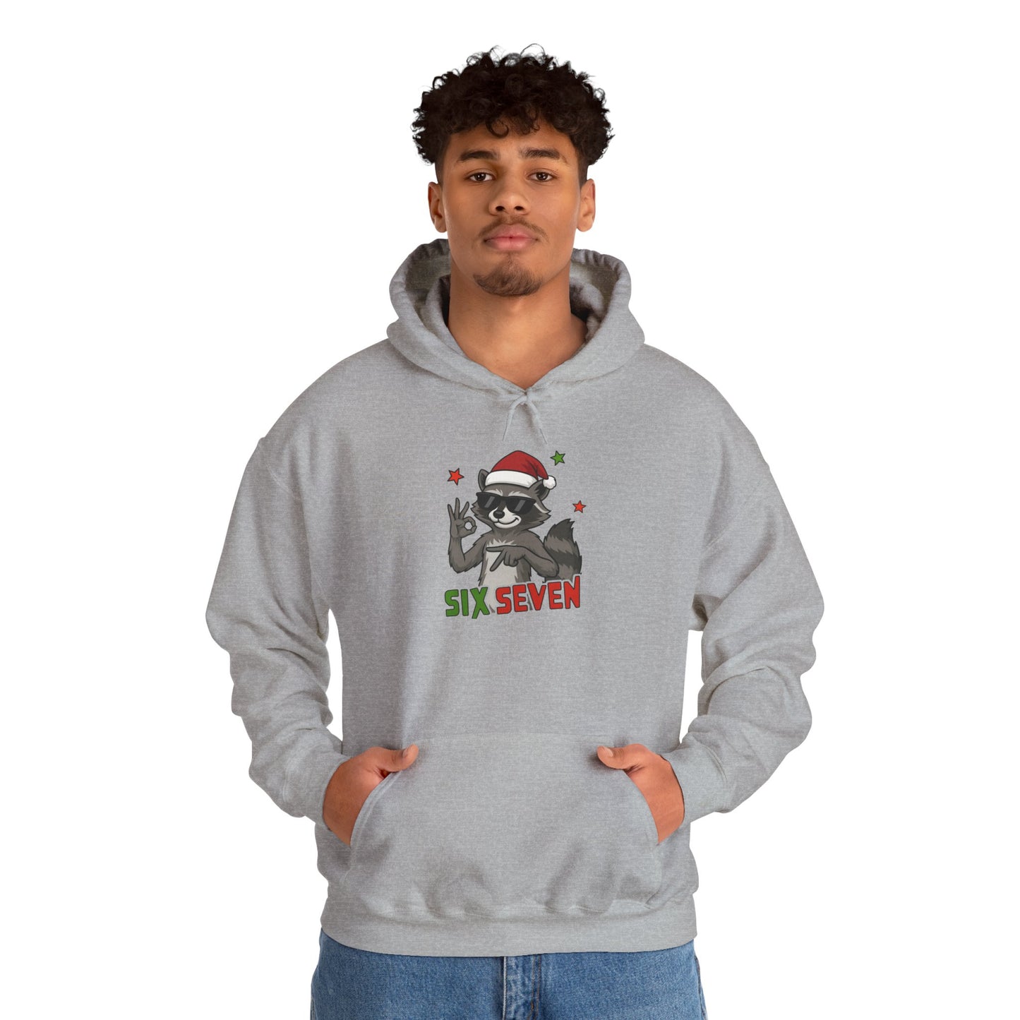 Christmas Raccoon 'Six Seven' Hoodie – Festive Holiday Animal Sweatshirt
