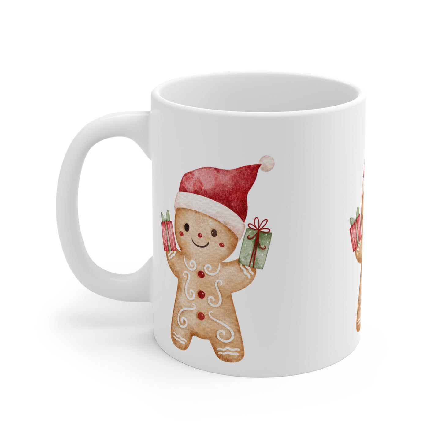 Christmas Gingerbread Mug — Cute Santa Hat Cookie with Presents 11oz