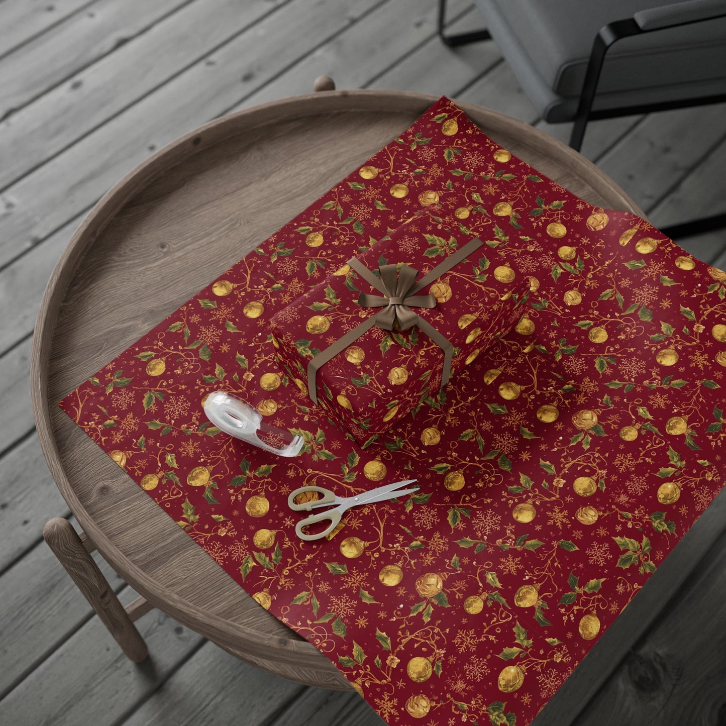 Holiday Ornament Wrapping Paper — Red & Gold Bauble Pattern