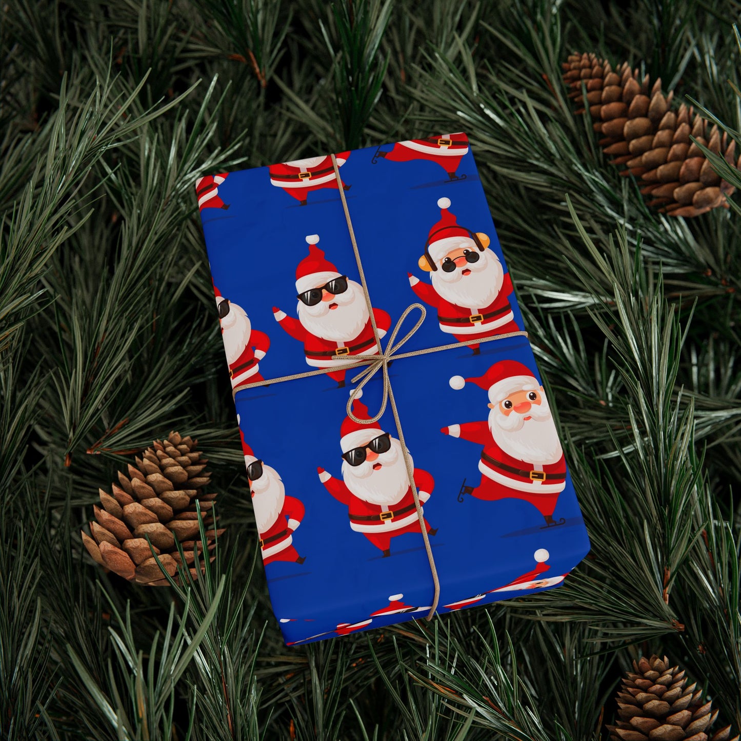Santa Pattern Wrapping Paper – Retro Cool Sunglasses Santa Holiday Gift Wrap
