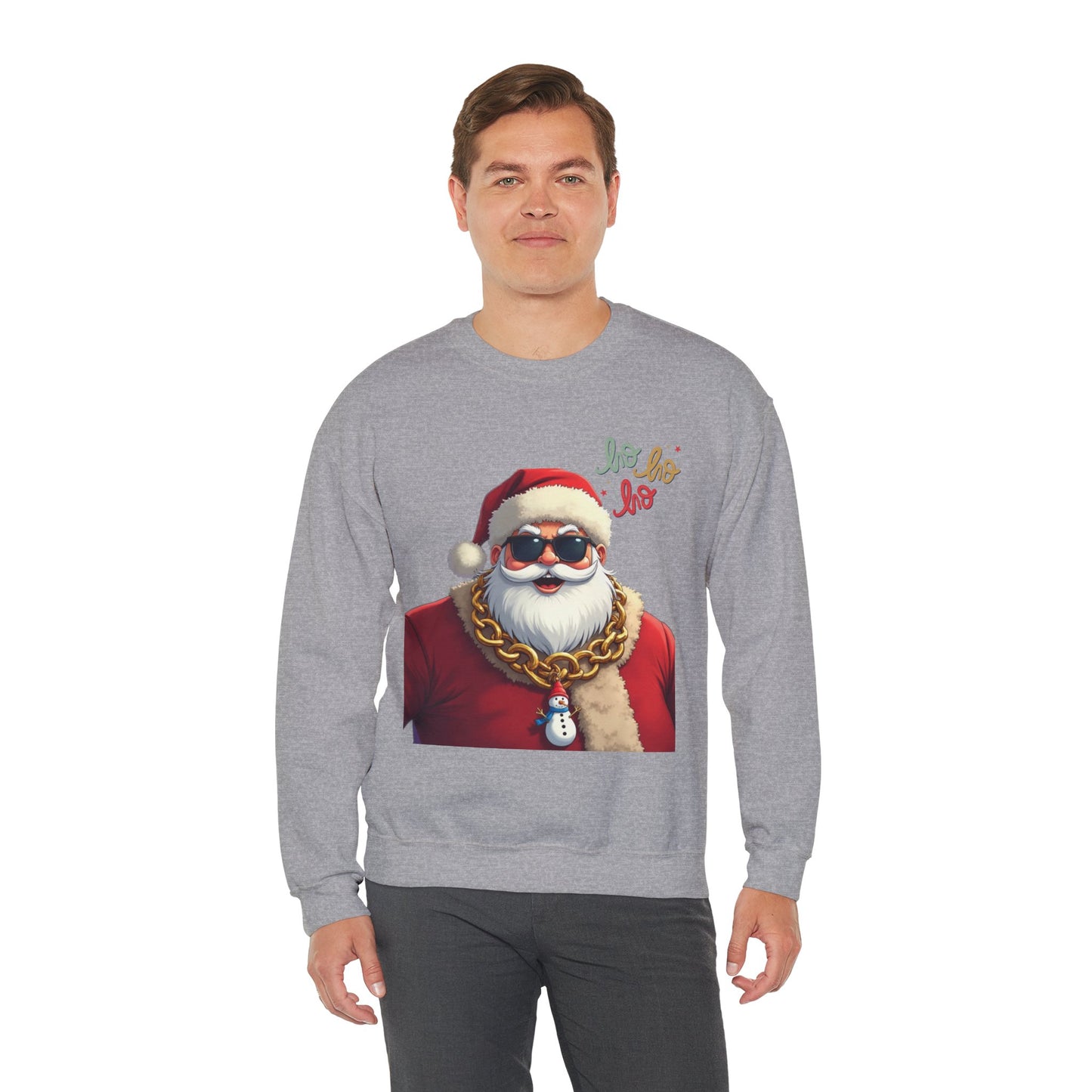 Santa with Gold Chain Crewneck Sweatshirt — Ho Ho Ho Holiday Pullover