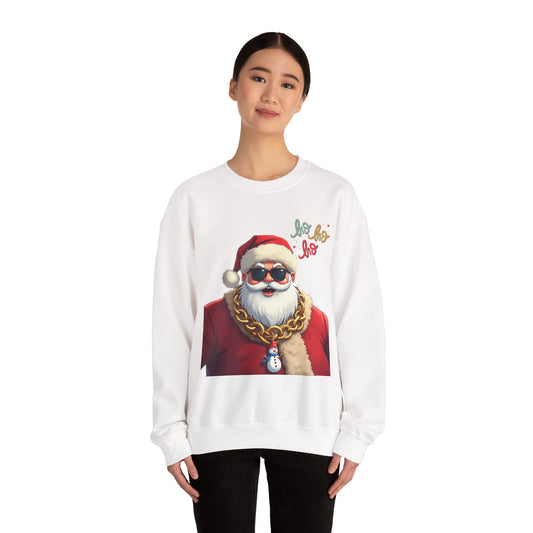 Santa with Gold Chain Crewneck Sweatshirt — Ho Ho Ho Holiday Pullover