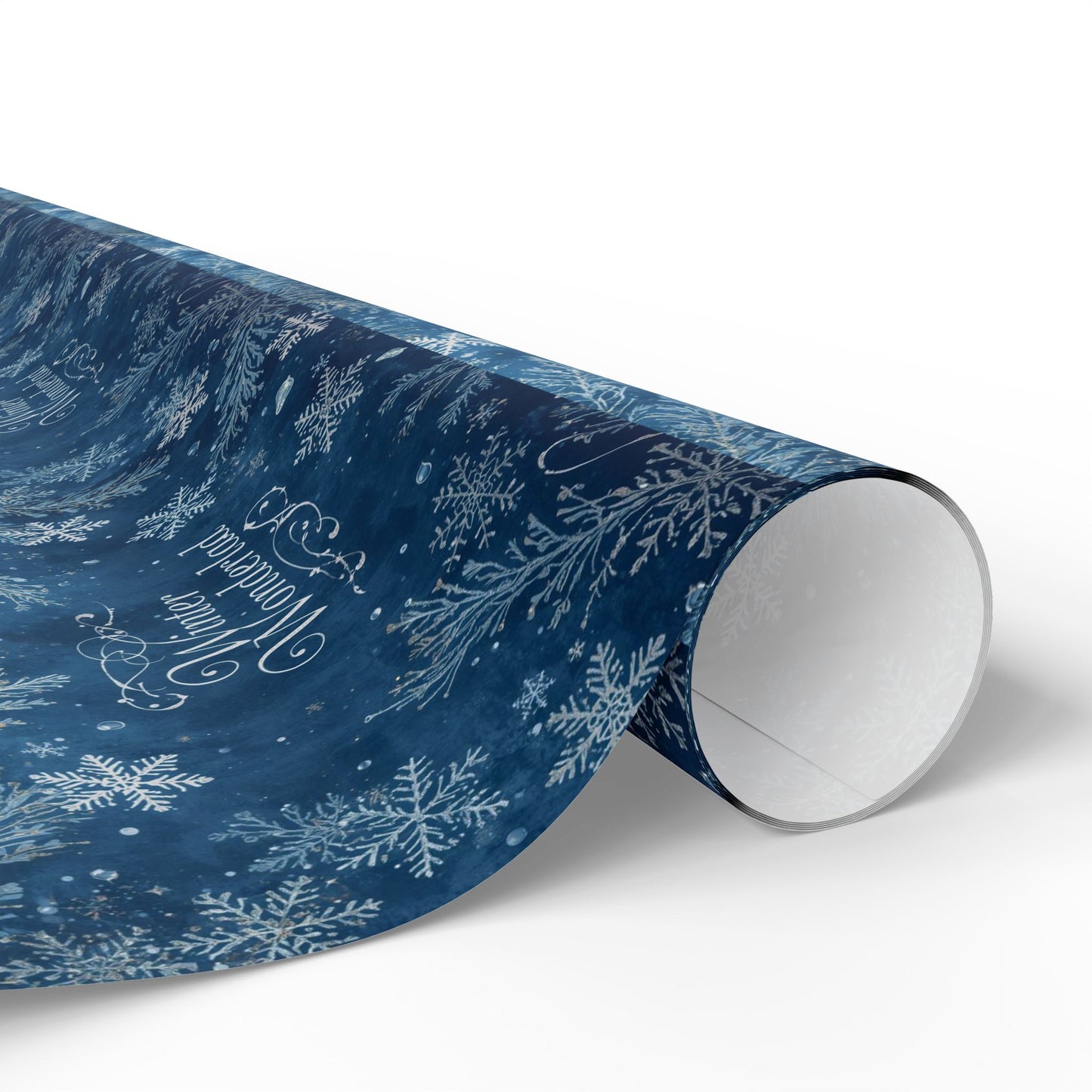 Wrapping Paper — Blue Snowflake Holiday Gift Wrap with "Happy Holidays" Script