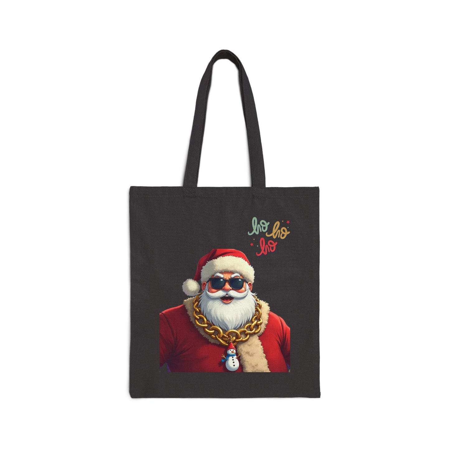 Santa with Gold Chain Tote Bag – "Ho Ho Ho" Christmas Canvas Tote