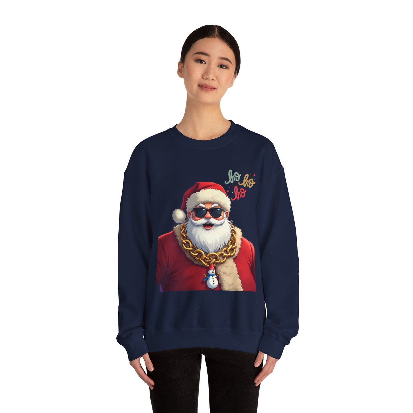 Santa with Gold Chain Crewneck Sweatshirt — Ho Ho Ho Holiday Pullover