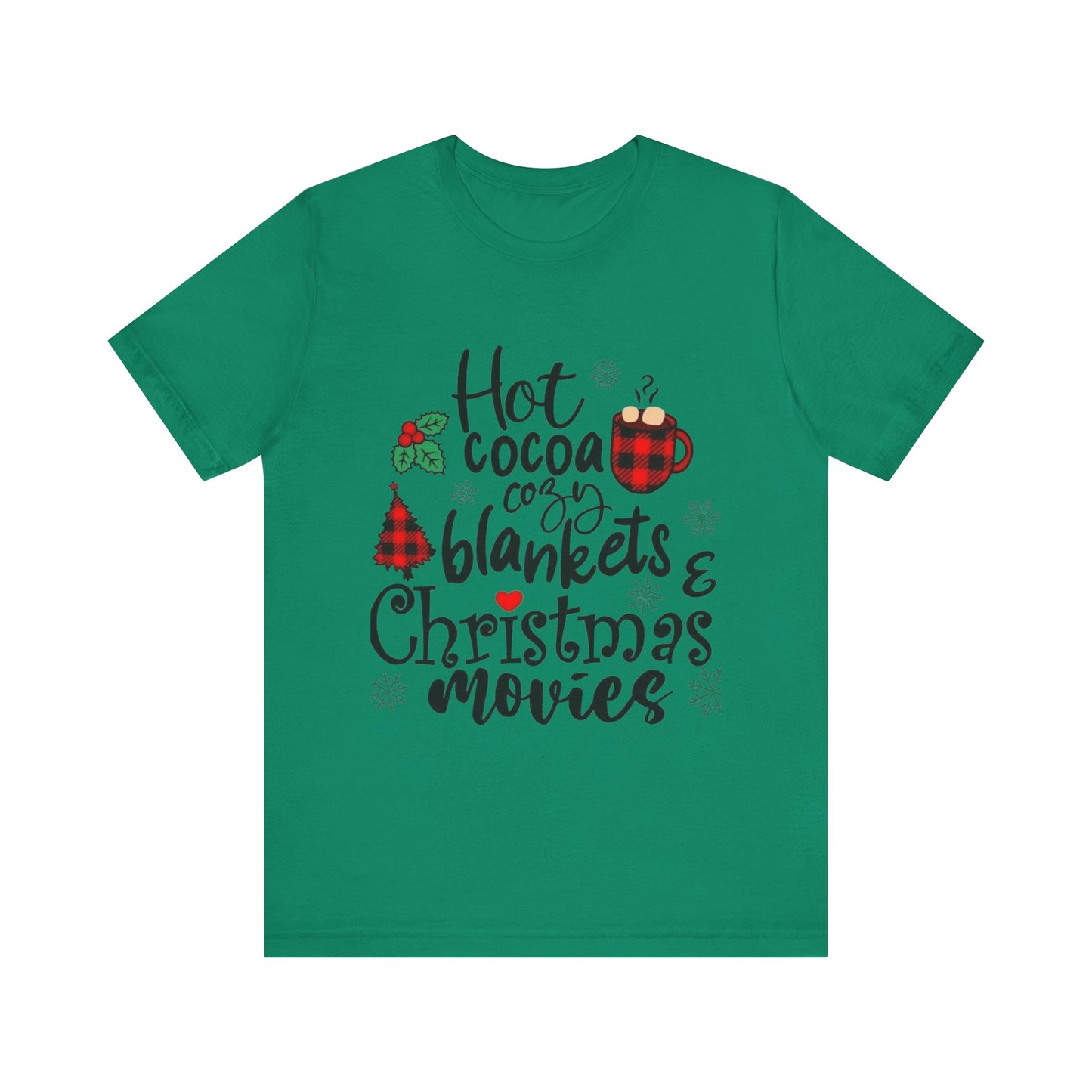 Christmas Tee – "Hot Cocoa, Cozy Blankets & Christmas Movies" Holiday Shirt