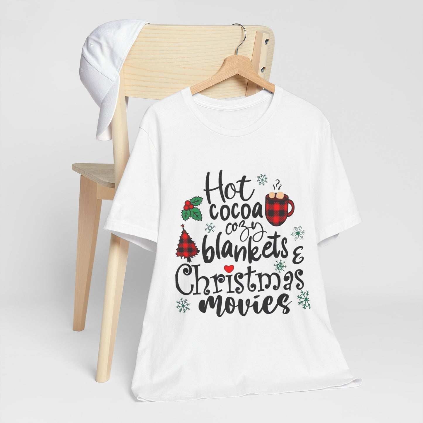 Christmas Tee – "Hot Cocoa, Cozy Blankets & Christmas Movies" Holiday Shirt