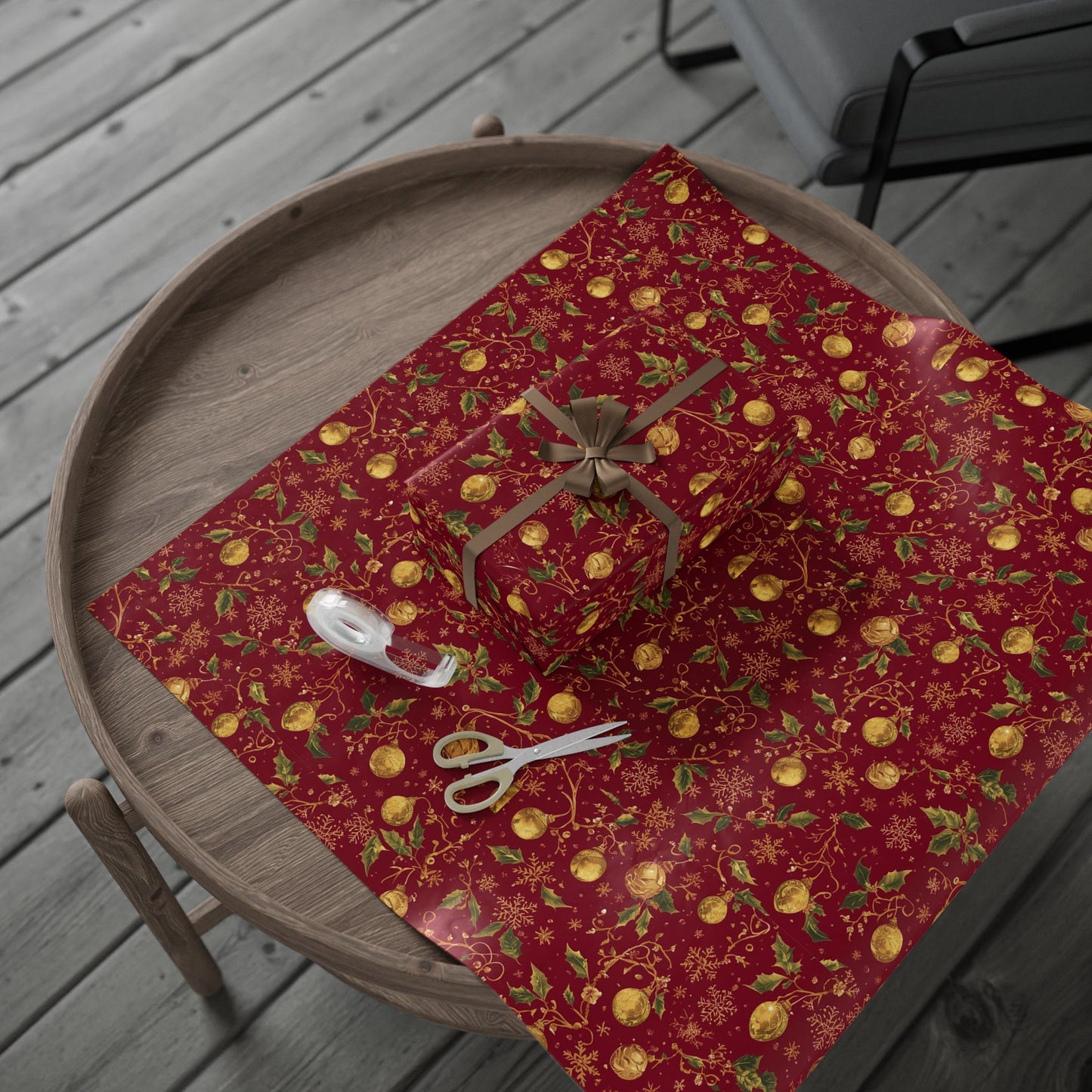 Holiday Ornament Wrapping Paper — Red & Gold Bauble Pattern
