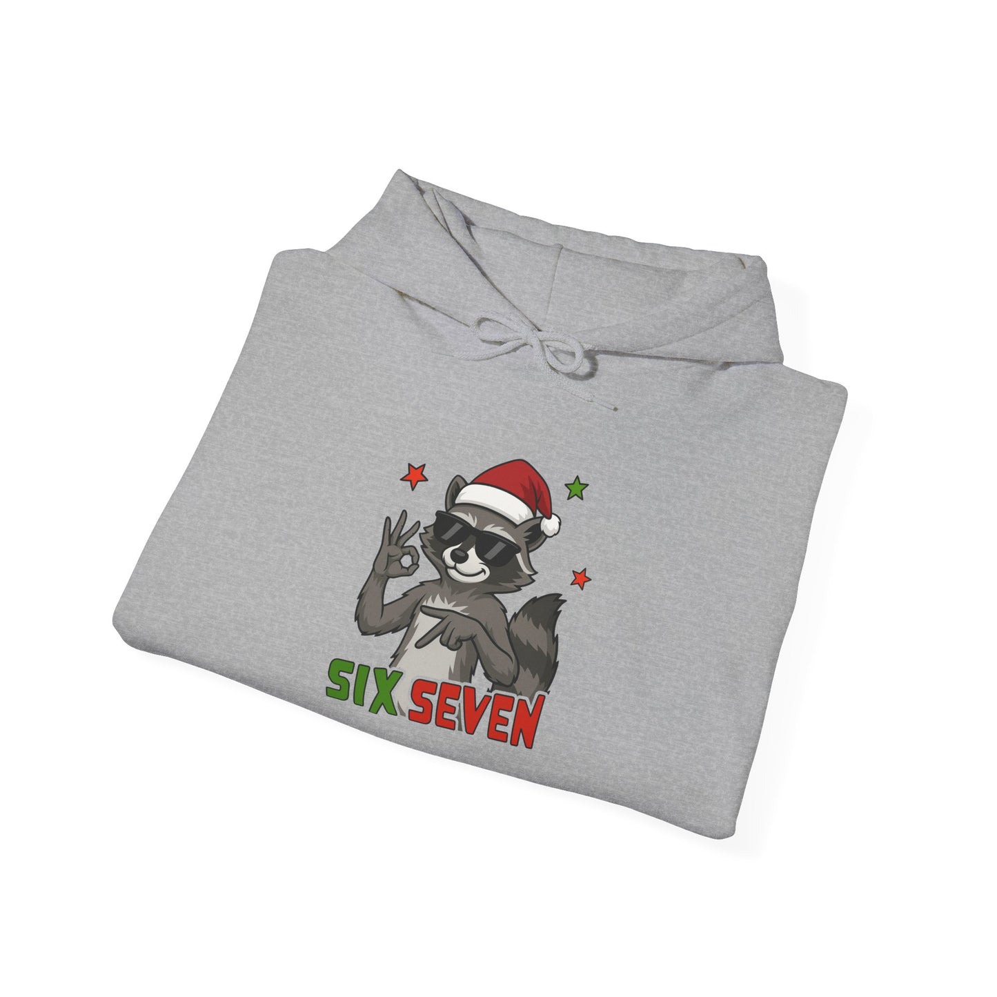 Christmas Raccoon 'Six Seven' Hoodie – Festive Holiday Animal Sweatshirt