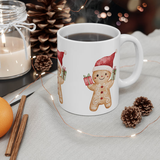 Christmas Gingerbread Mug — Cute Santa Hat Cookie with Presents 11oz