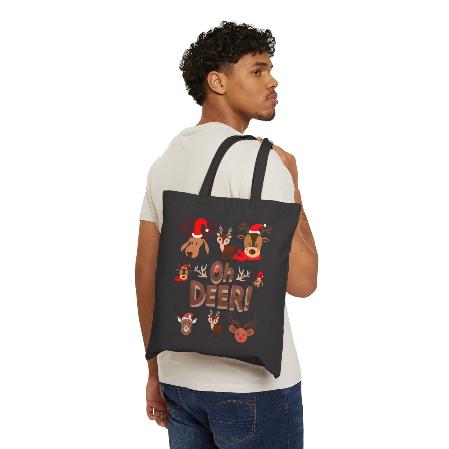 Tote Bag — 'Oh Deer!' Cute Christmas Reindeer Canvas Tote
