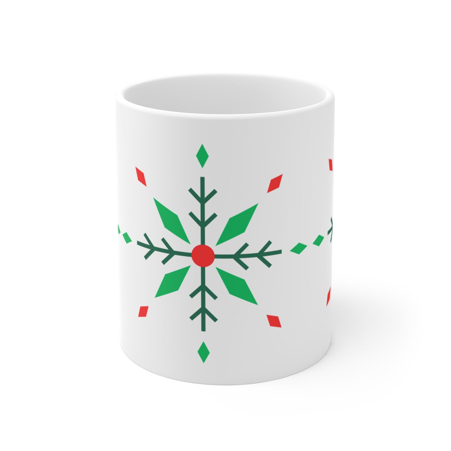 Holiday Snowflake Mug — Festive Red & Green Christmas Coffee Cup