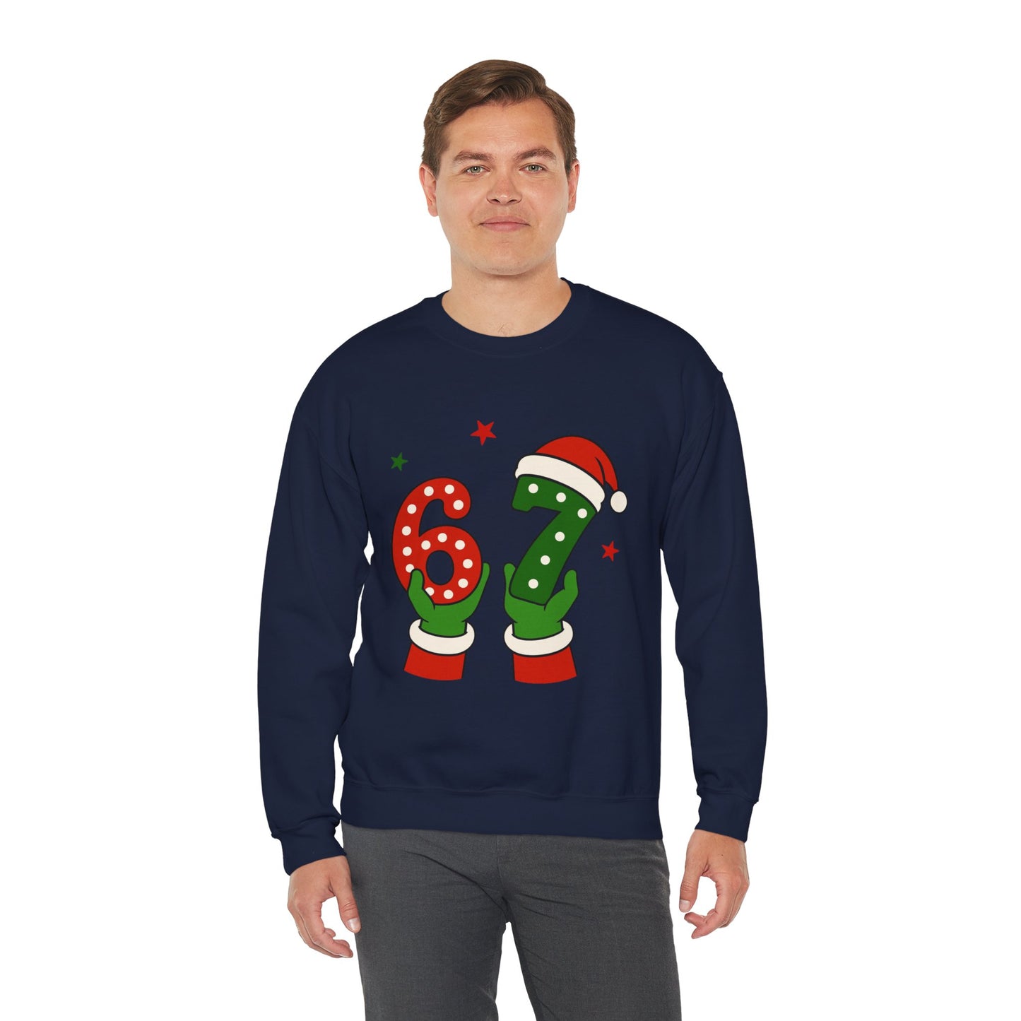 Holiday 67 Christmas Sweatshirt – Festive Santa Hat & Candy Cane Numbers Crewneck