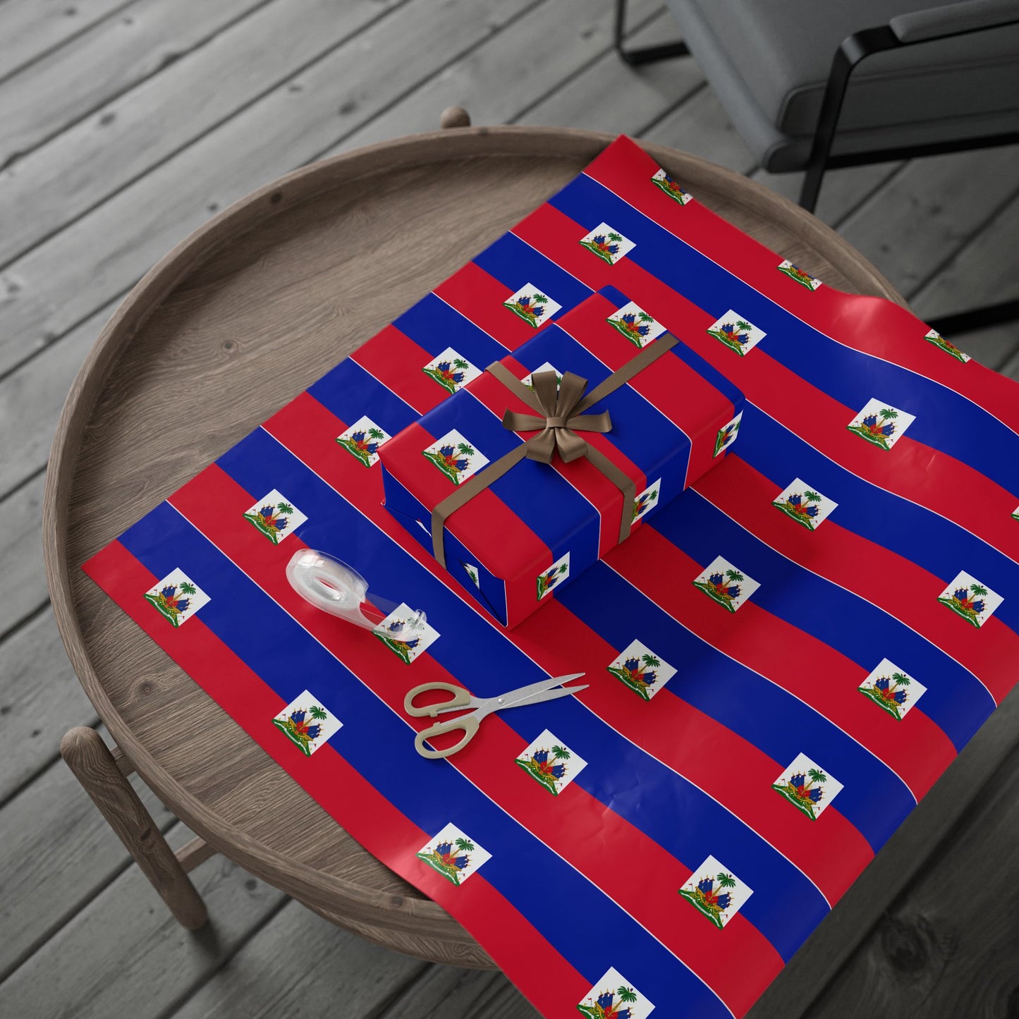 Haiti Flag Stripe Wrapping Paper – Red & Blue Gift Wrap with Haitian Coat of Arms