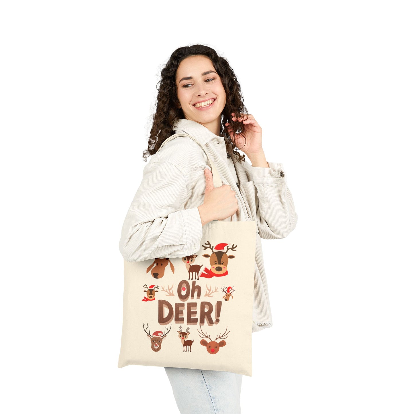 Tote Bag — 'Oh Deer!' Cute Christmas Reindeer Canvas Tote