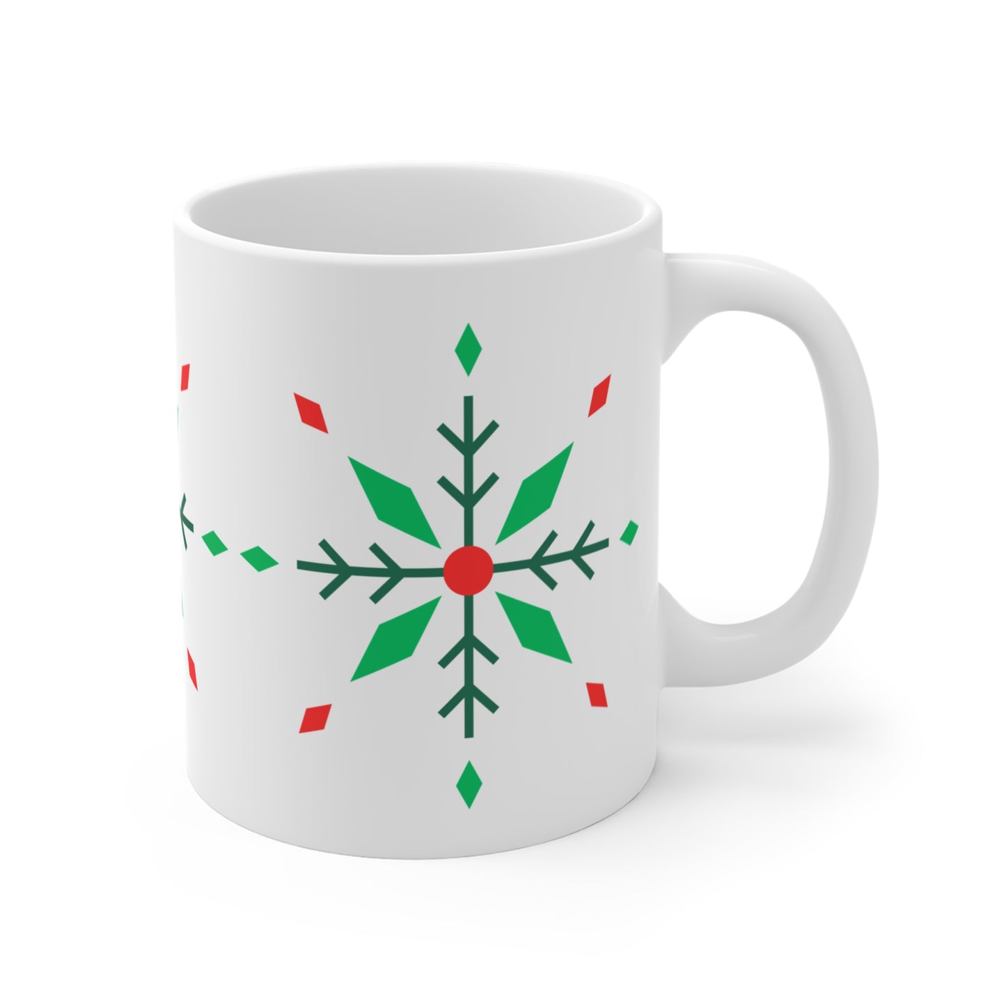 Holiday Snowflake Mug — Festive Red & Green Christmas Coffee Cup