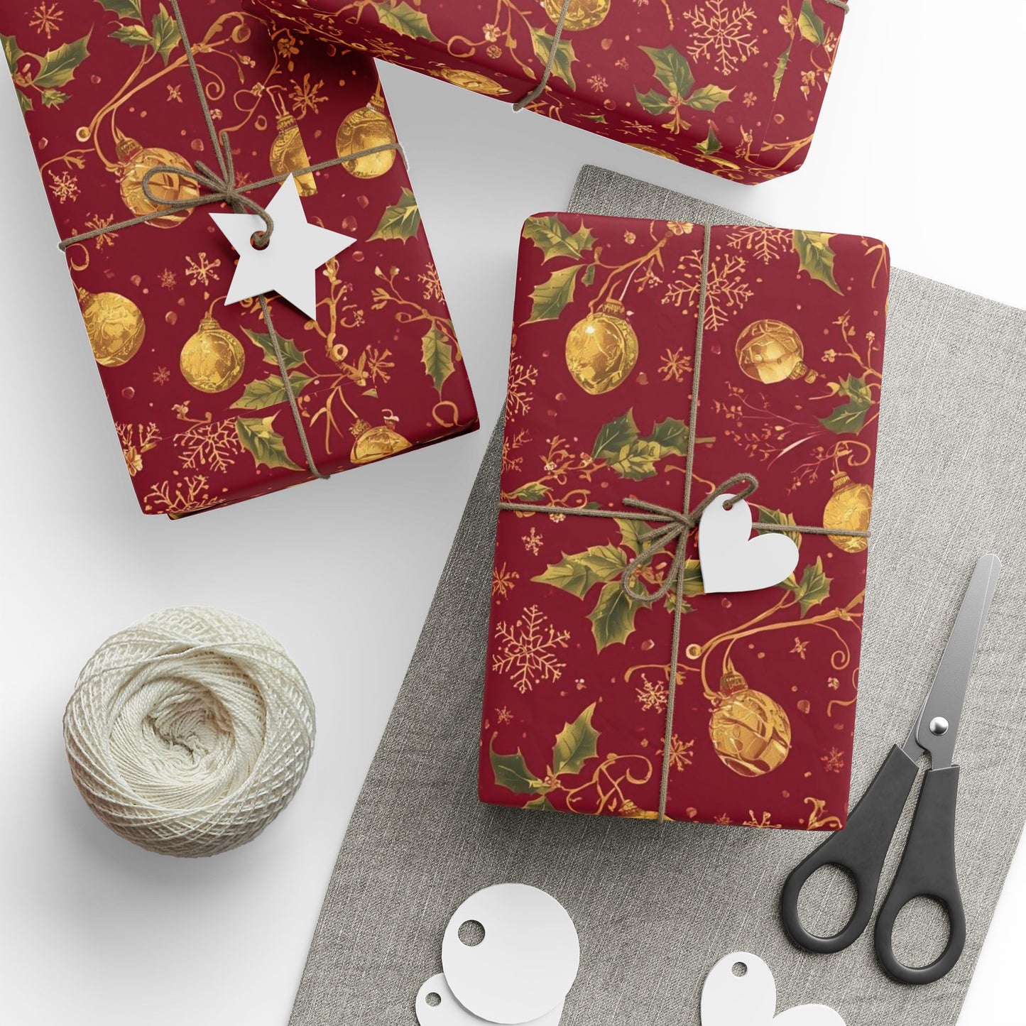 Holiday Ornament Wrapping Paper — Red & Gold Bauble Pattern