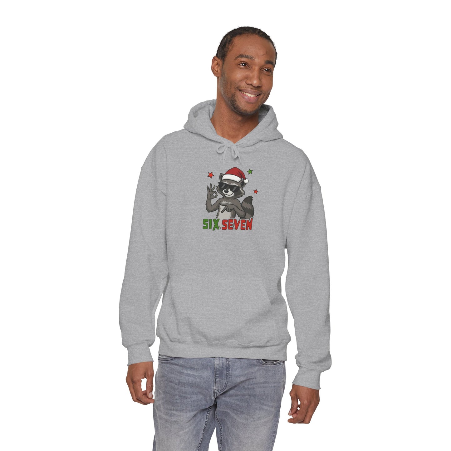 Christmas Raccoon 'Six Seven' Hoodie – Festive Holiday Animal Sweatshirt