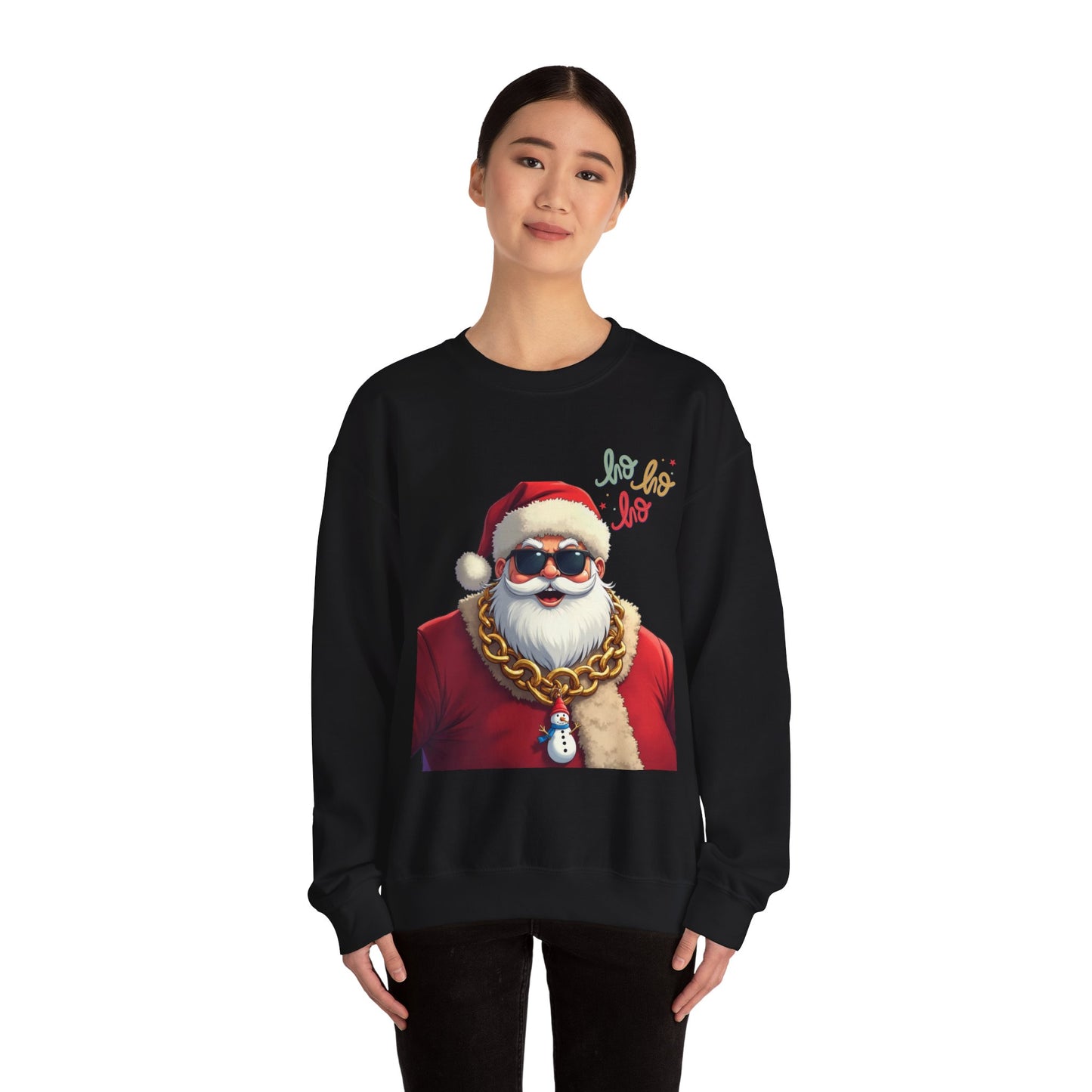 Santa with Gold Chain Crewneck Sweatshirt — Ho Ho Ho Holiday Pullover