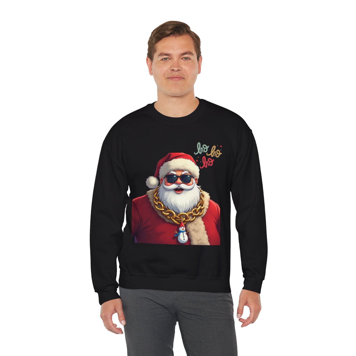 Santa with Gold Chain Crewneck Sweatshirt — Ho Ho Ho Holiday Pullover