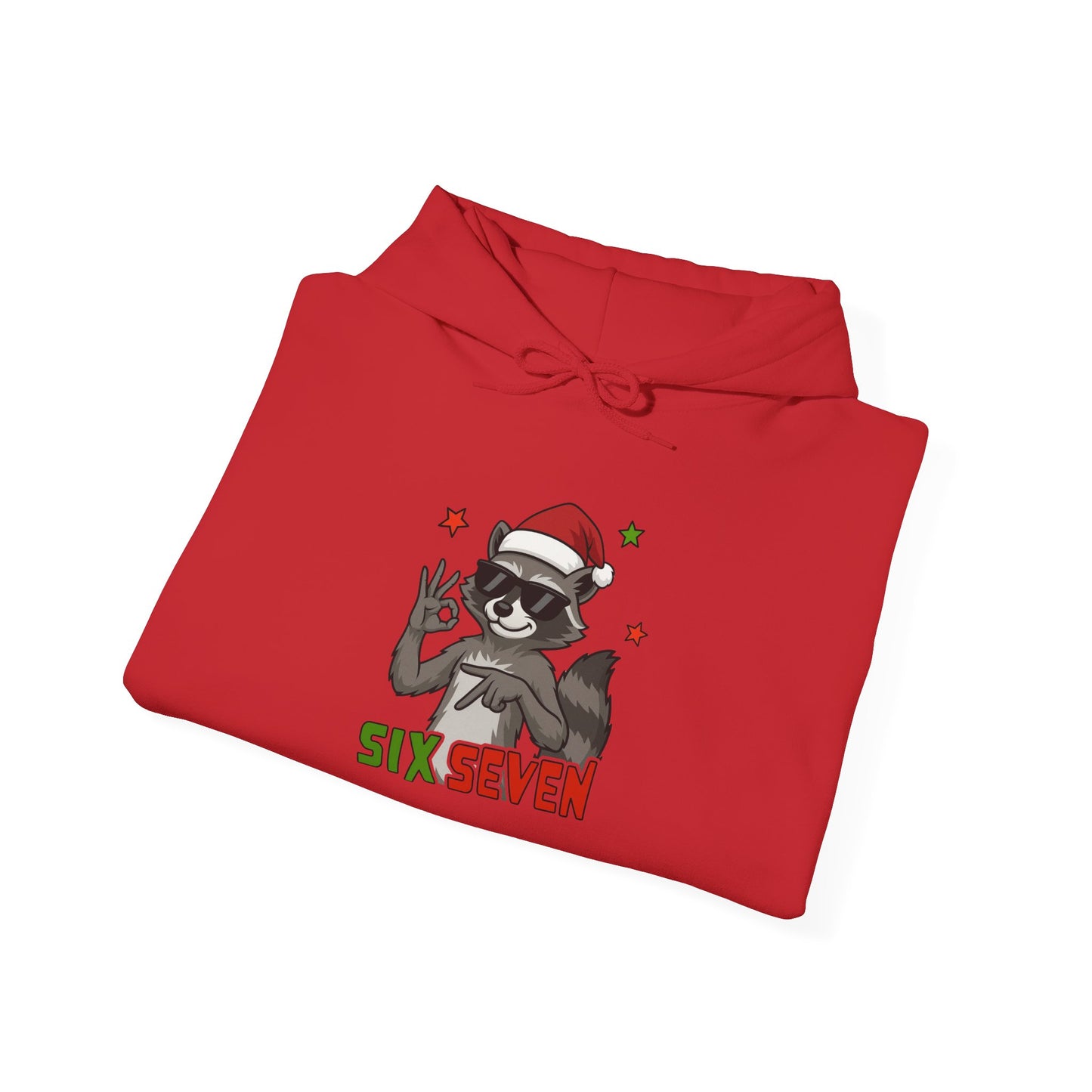 Christmas Raccoon 'Six Seven' Hoodie – Festive Holiday Animal Sweatshirt