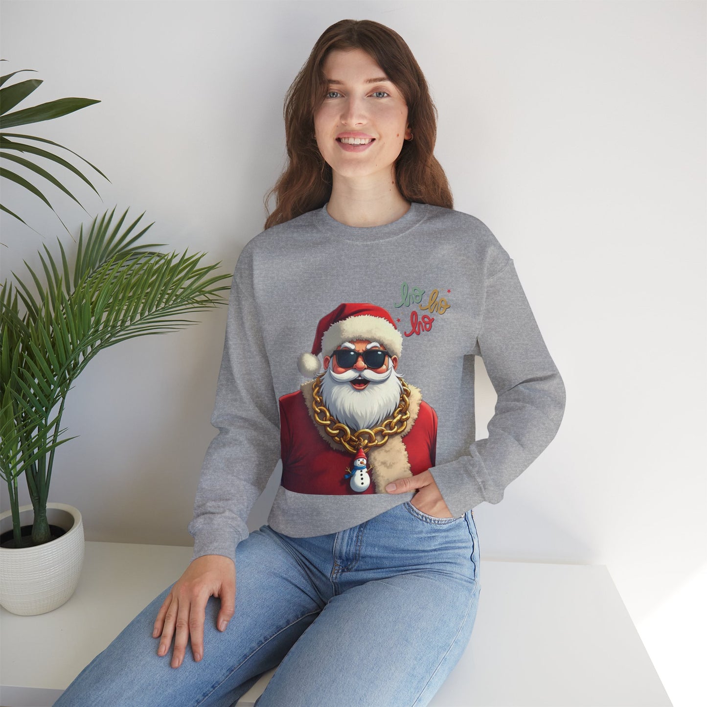 Santa with Gold Chain Crewneck Sweatshirt — Ho Ho Ho Holiday Pullover