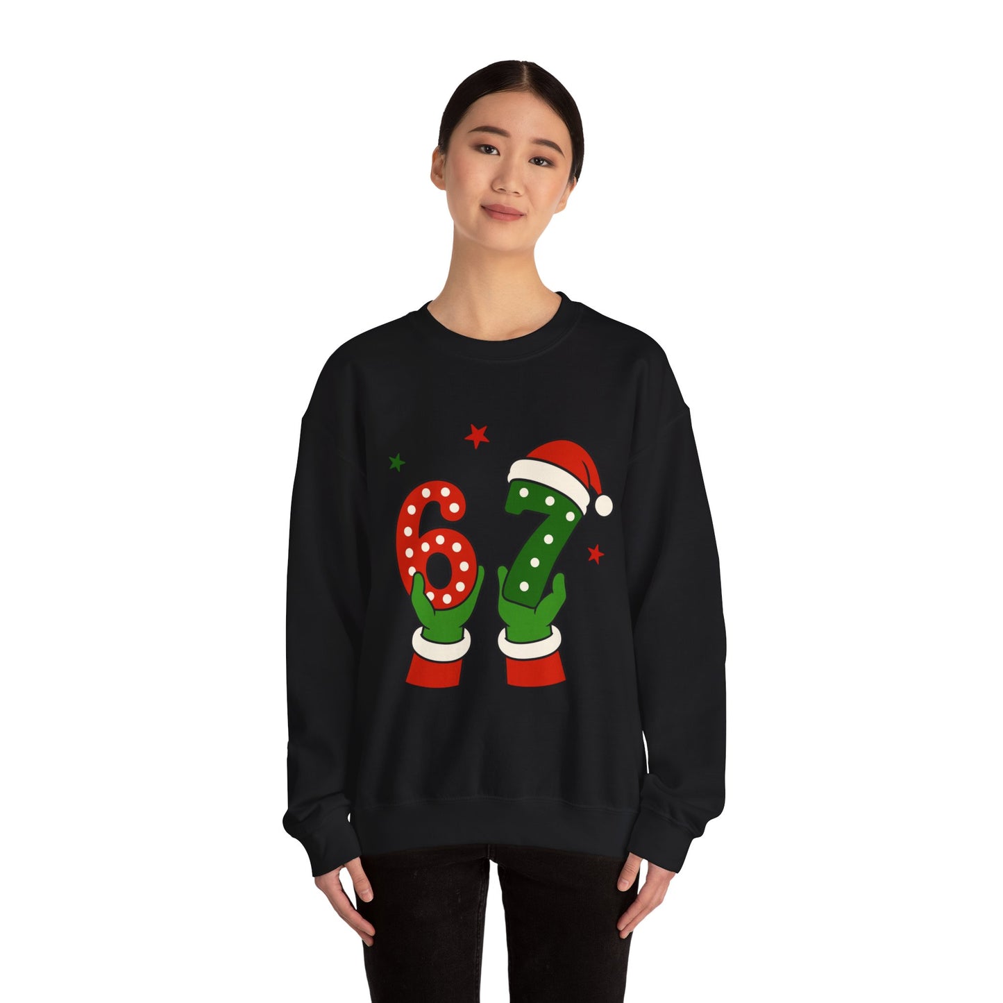 Holiday 67 Christmas Sweatshirt – Festive Santa Hat & Candy Cane Numbers Crewneck