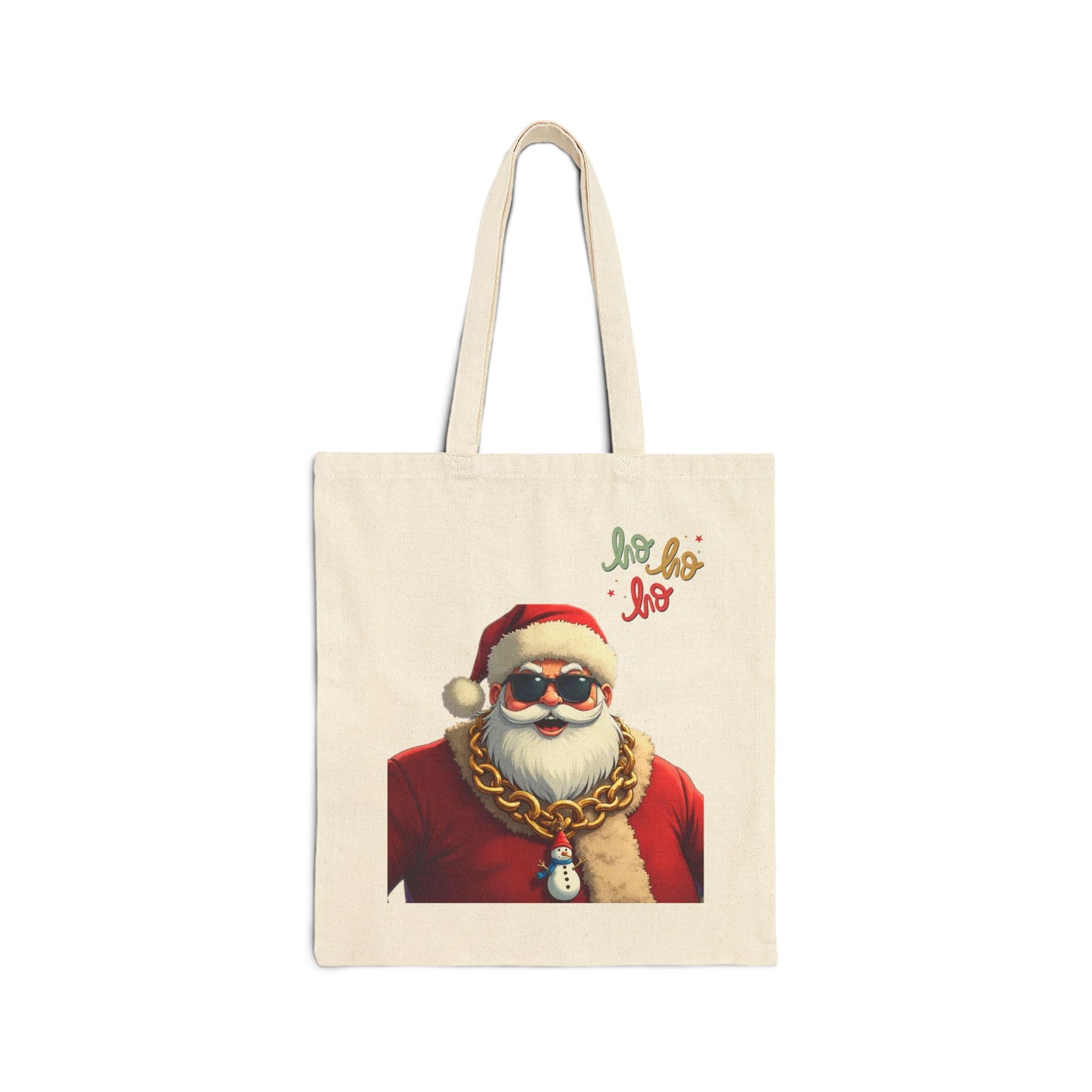 Santa with Gold Chain Tote Bag – "Ho Ho Ho" Christmas Canvas Tote