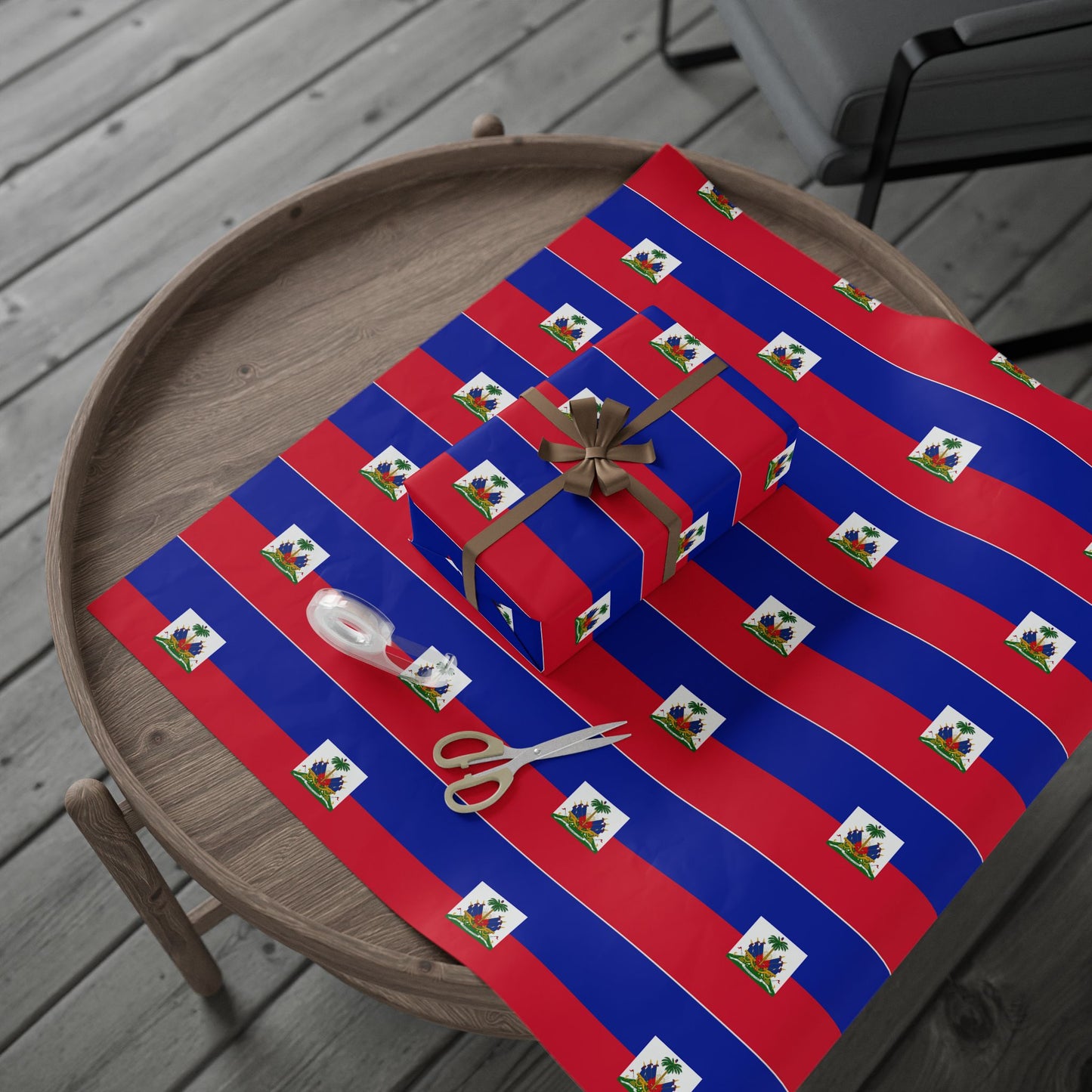 Haiti Flag Stripe Wrapping Paper – Red & Blue Gift Wrap with Haitian Coat of Arms