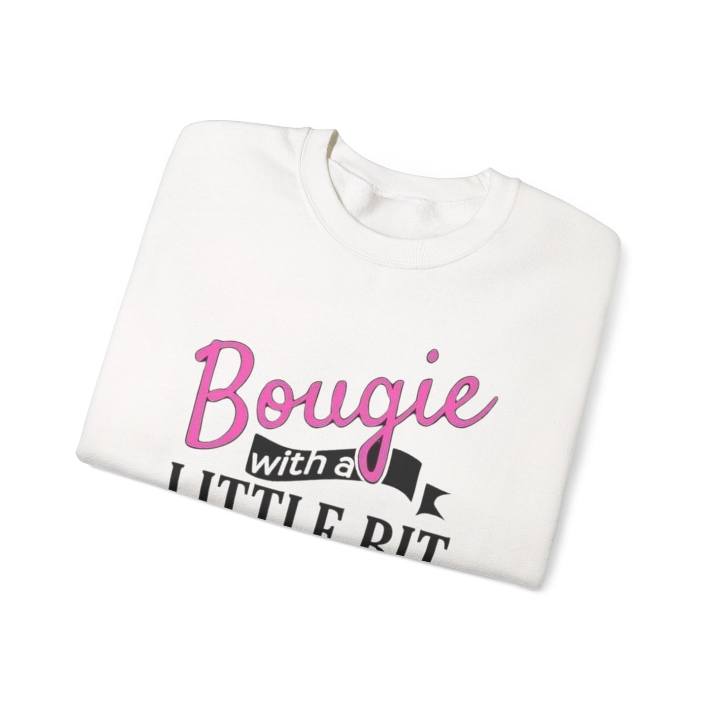 Crewneck Sweatshirt – "Bougie with a Little Bit of Hood" Pink Script Graphic