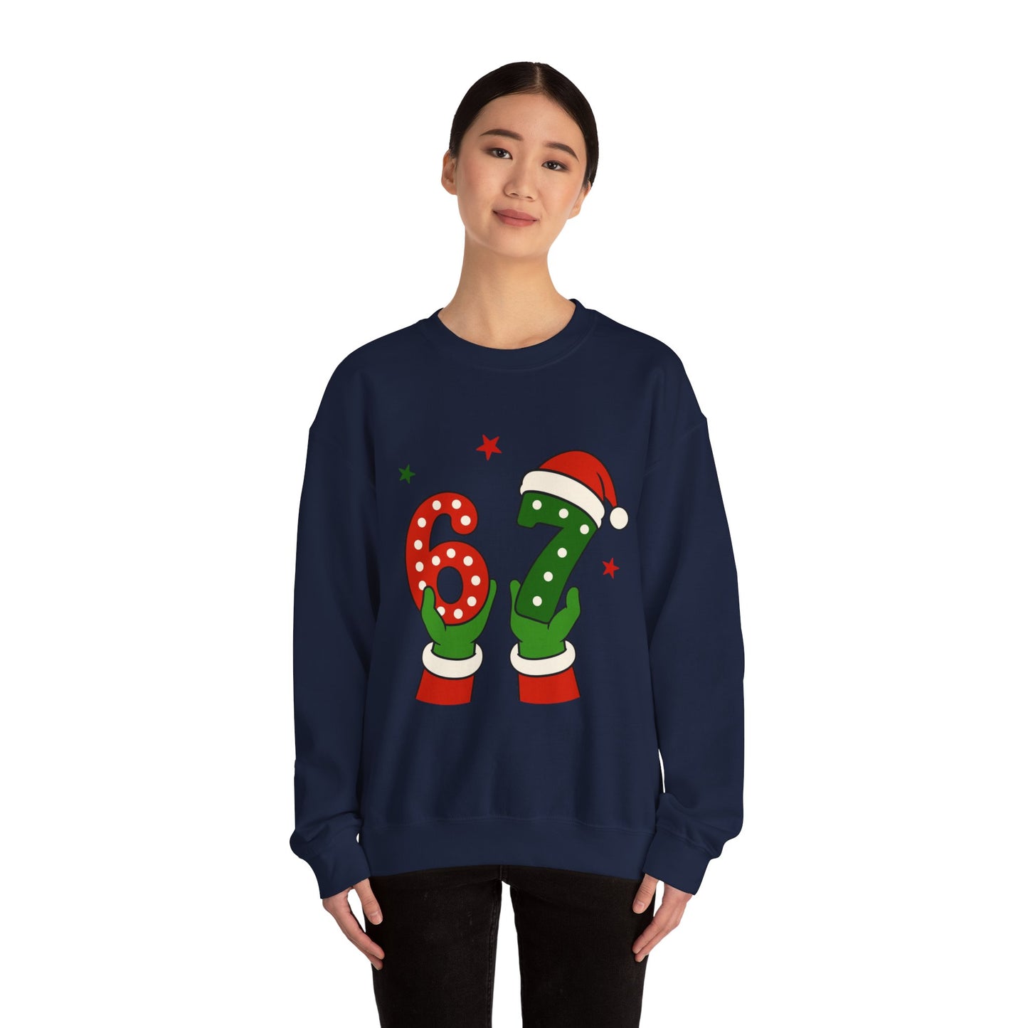 Holiday 67 Christmas Sweatshirt – Festive Santa Hat & Candy Cane Numbers Crewneck