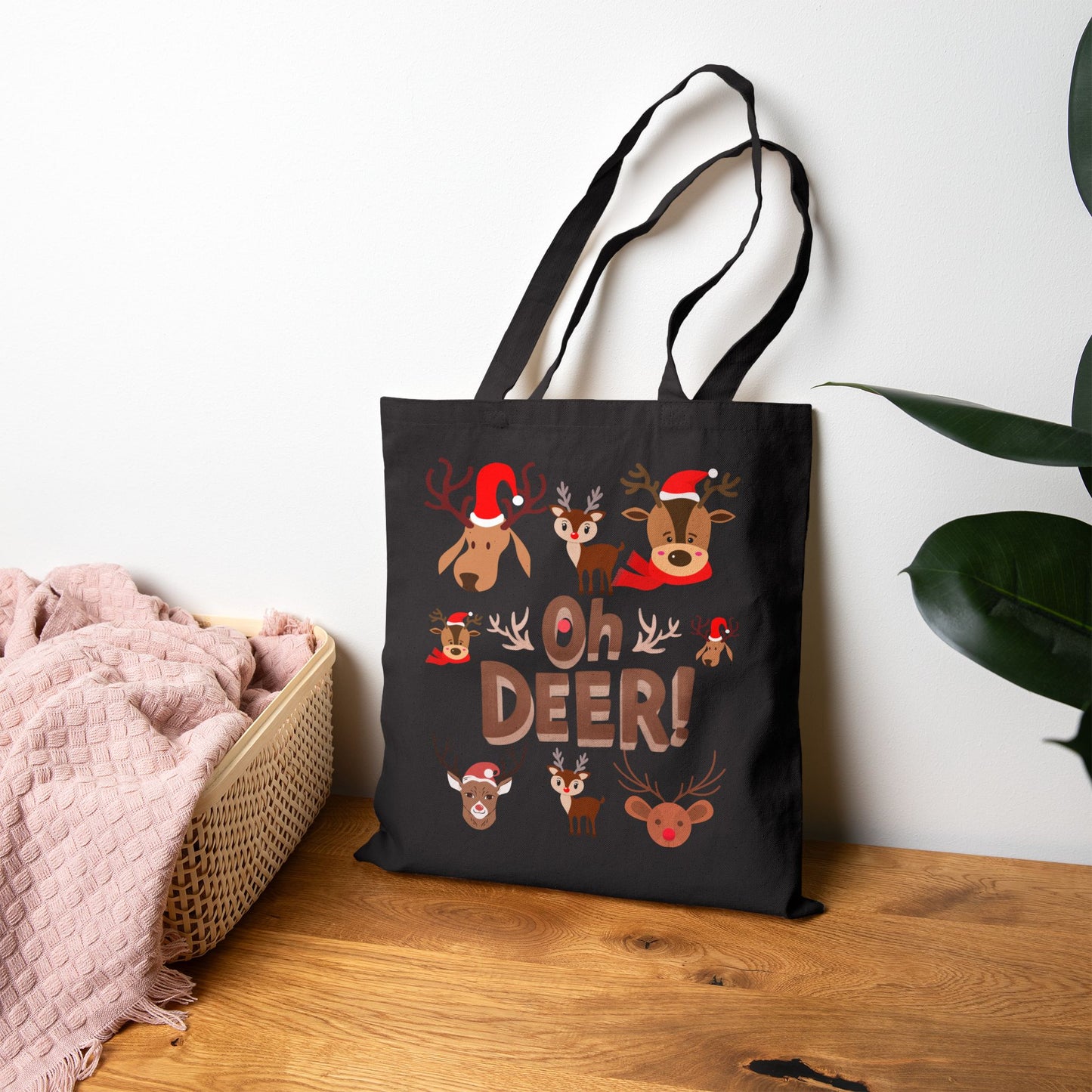 Tote Bag — 'Oh Deer!' Cute Christmas Reindeer Canvas Tote