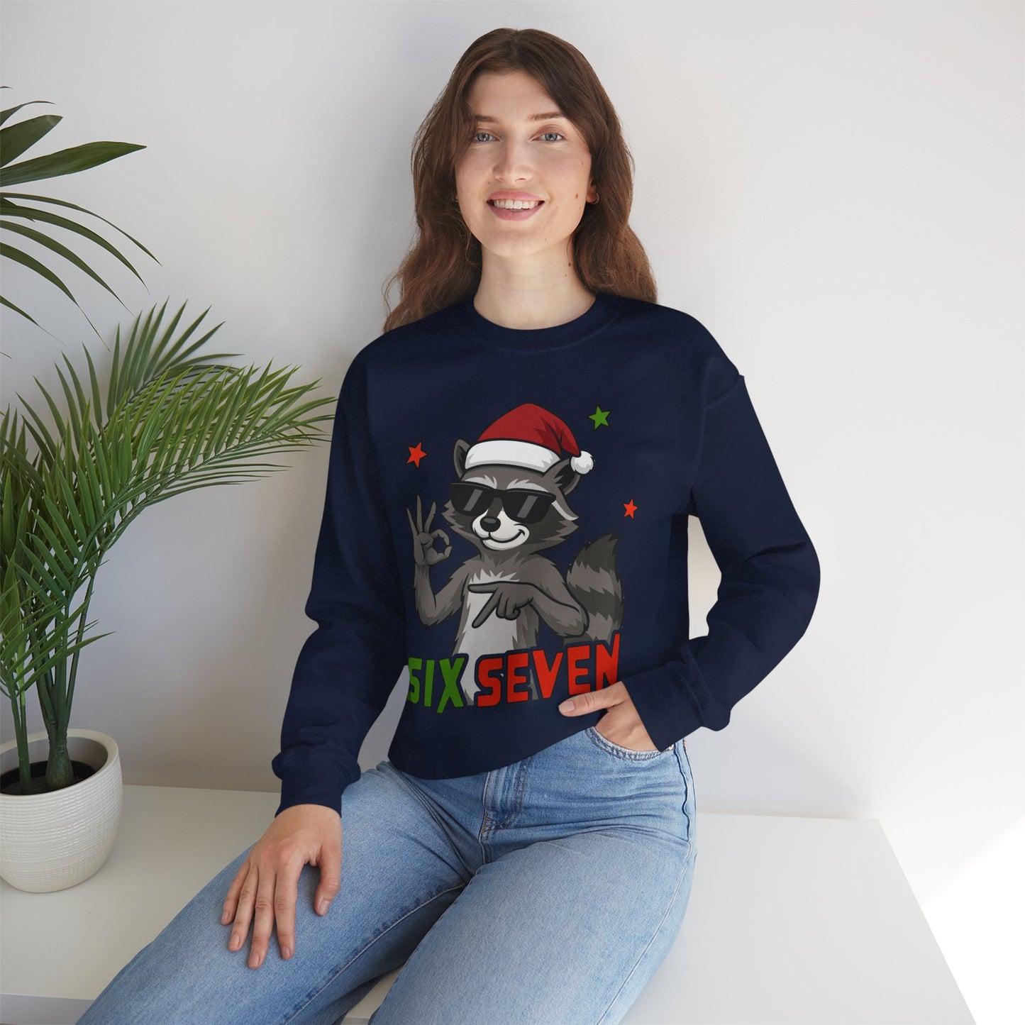Christmas Raccoon 'Six Seven' Crewneck Sweatshirt