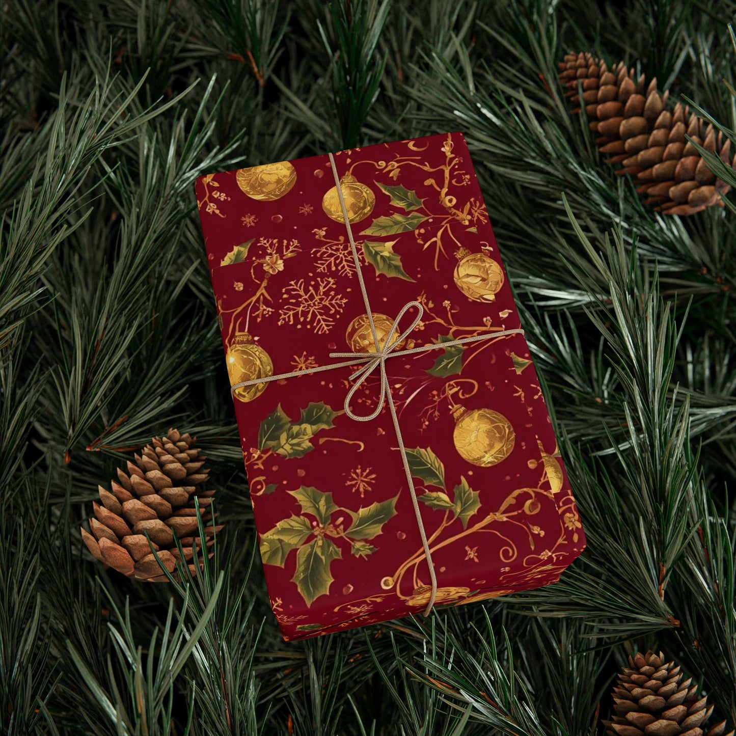 Holiday Ornament Wrapping Paper — Red & Gold Bauble Pattern