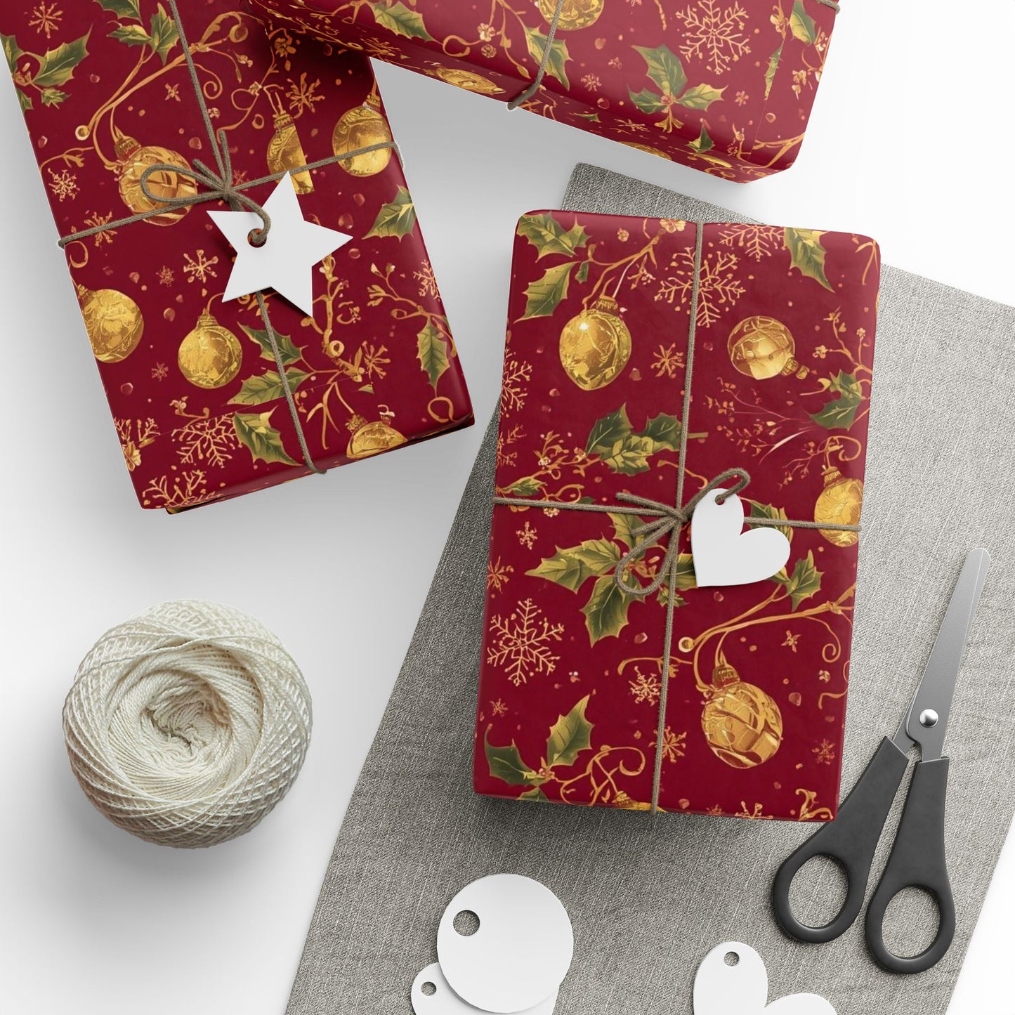 Holiday Ornament Wrapping Paper — Red & Gold Bauble Pattern