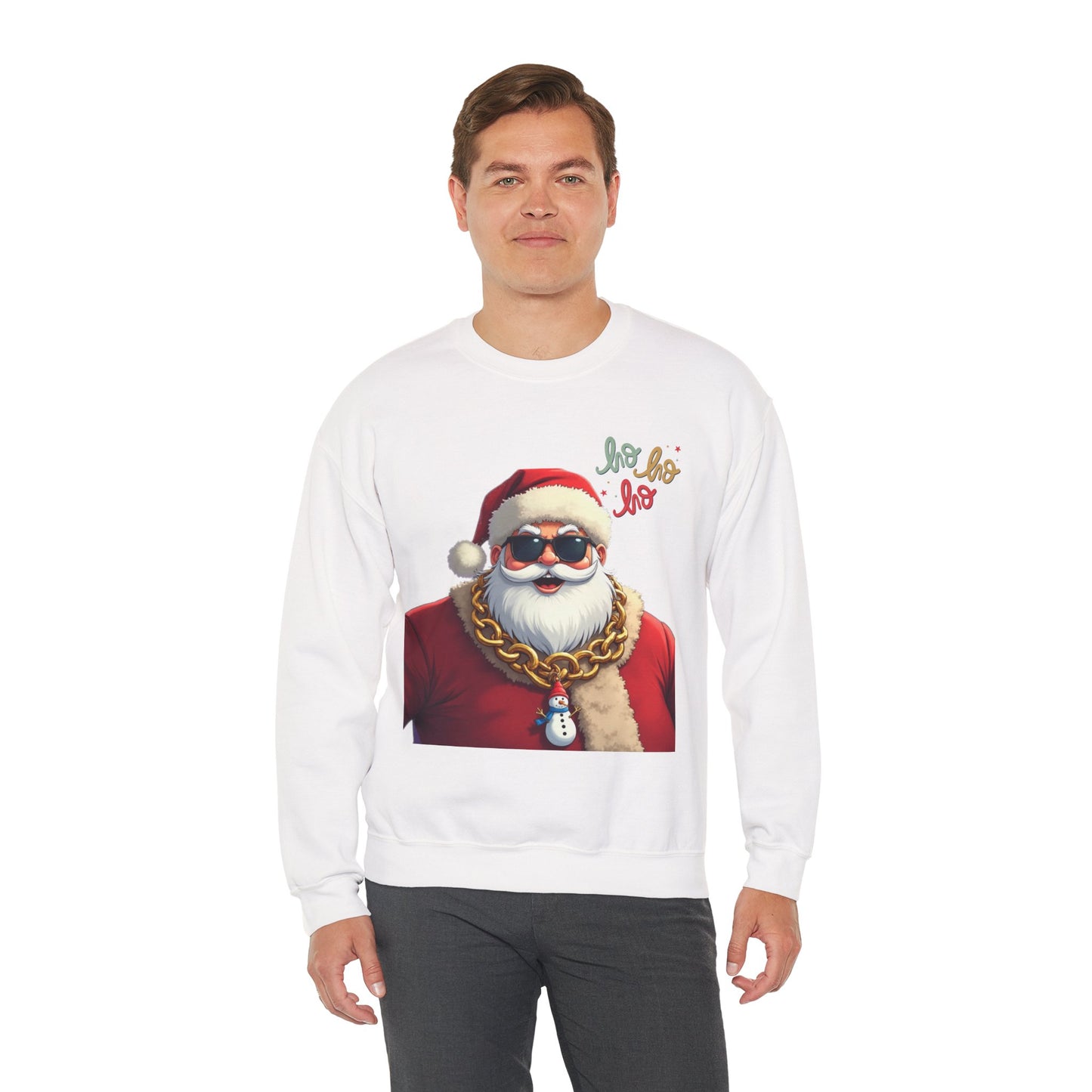 Santa with Gold Chain Crewneck Sweatshirt — Ho Ho Ho Holiday Pullover