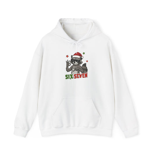 Christmas Raccoon 'Six Seven' Hoodie – Festive Holiday Animal Sweatshirt