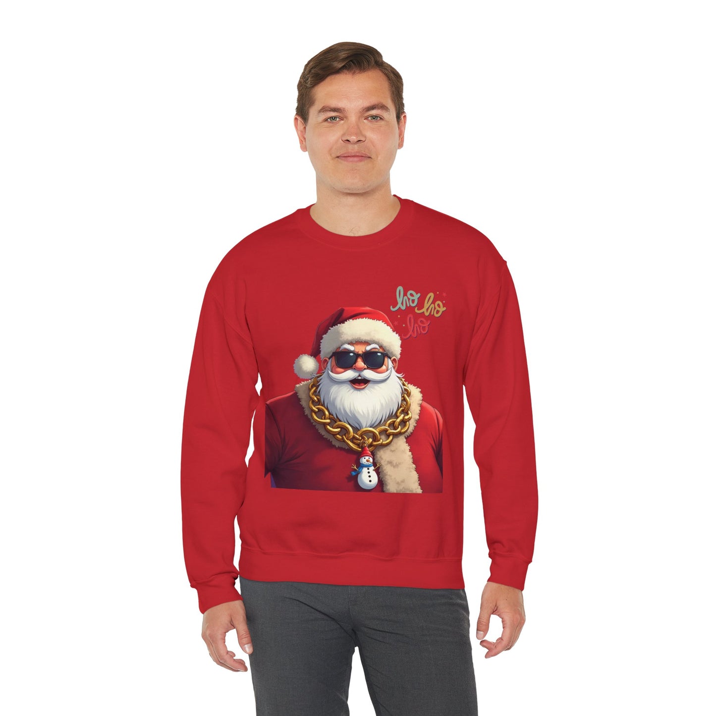 Santa with Gold Chain Crewneck Sweatshirt — Ho Ho Ho Holiday Pullover