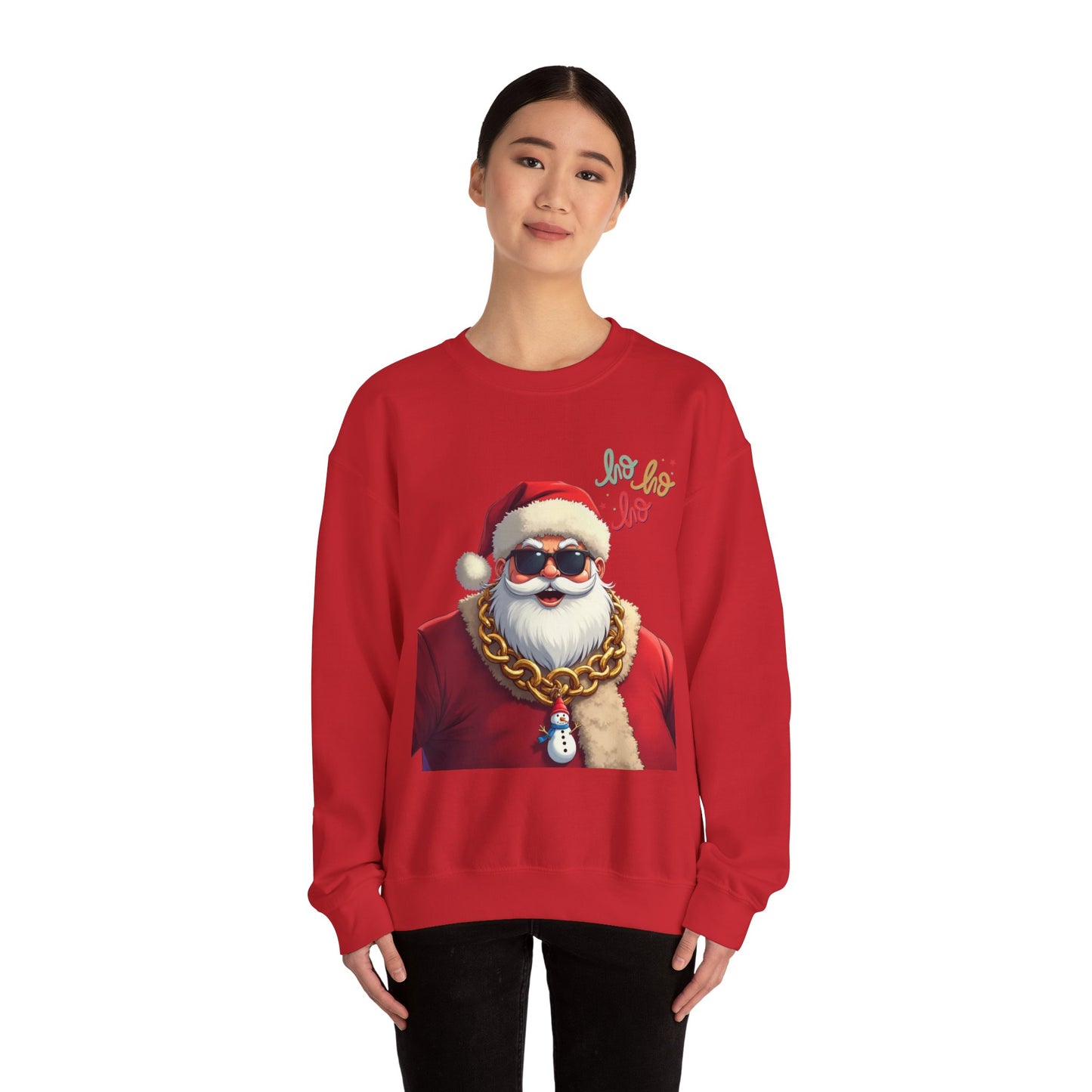 Santa with Gold Chain Crewneck Sweatshirt — Ho Ho Ho Holiday Pullover