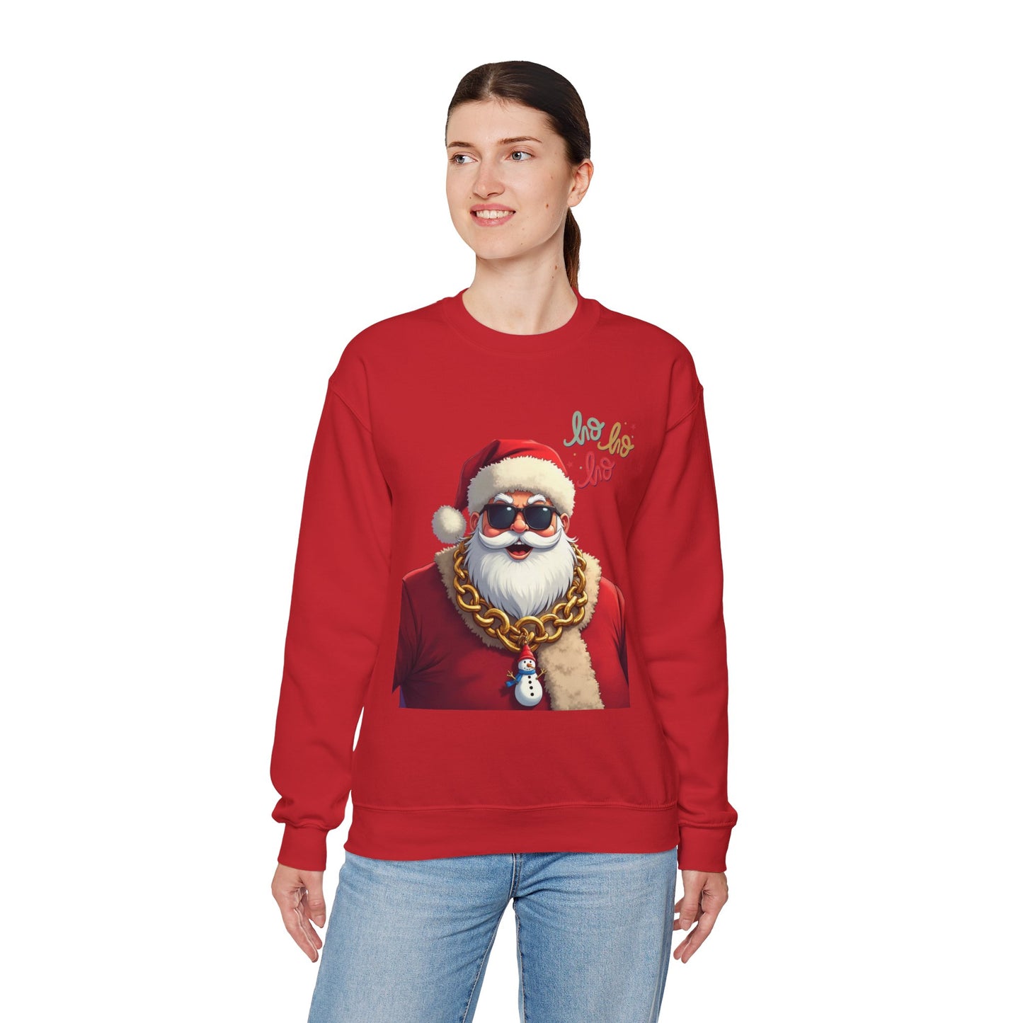 Santa with Gold Chain Crewneck Sweatshirt — Ho Ho Ho Holiday Pullover