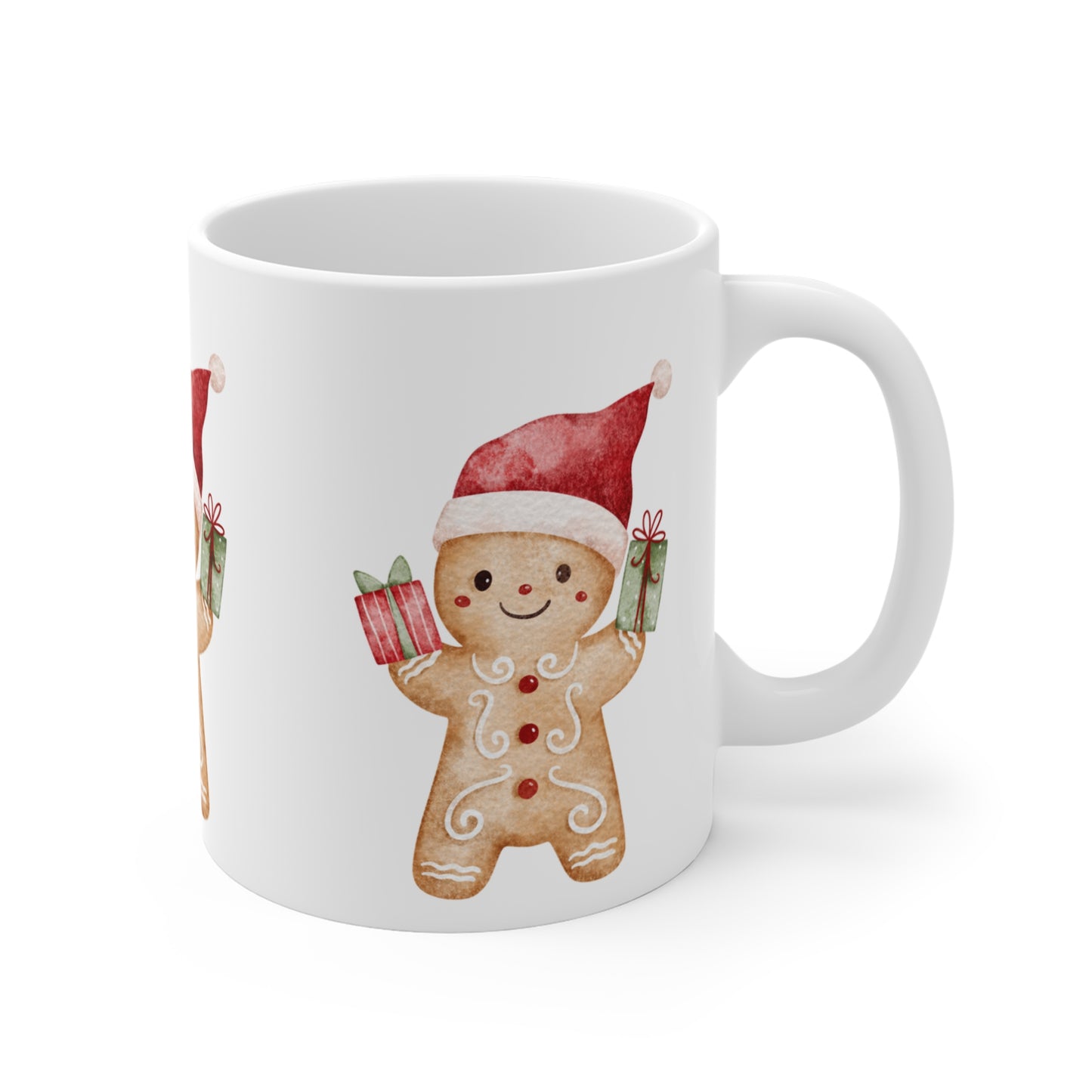 Christmas Gingerbread Mug — Cute Santa Hat Cookie with Presents 11oz