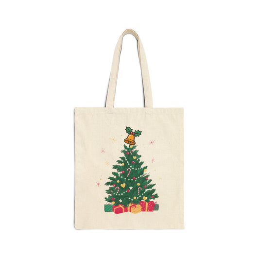 Christmas Tree Canvas Tote Bag — Festive Holiday Gift & Shopping Bag