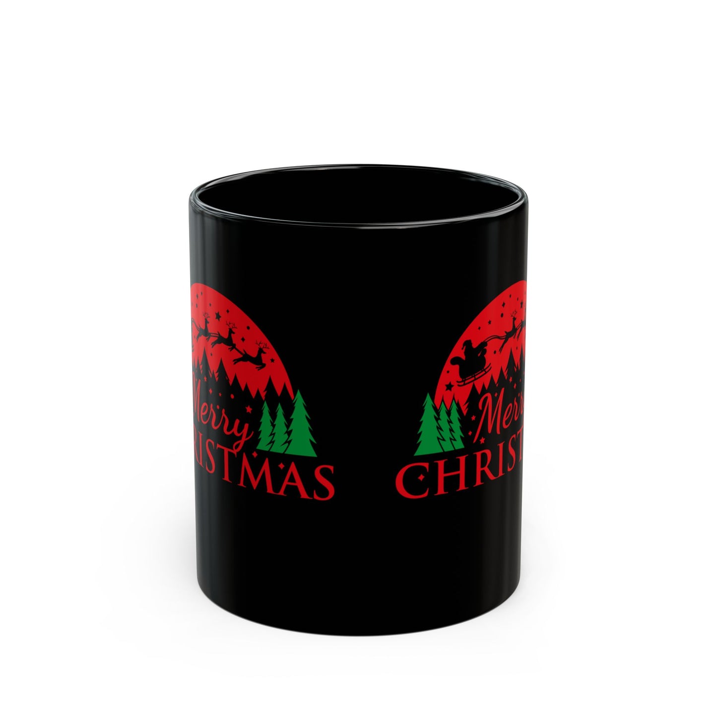 Christmas Santa Sleigh Black Mug – 'Merry Christmas' Holiday Coffee Cup (11oz/15oz)